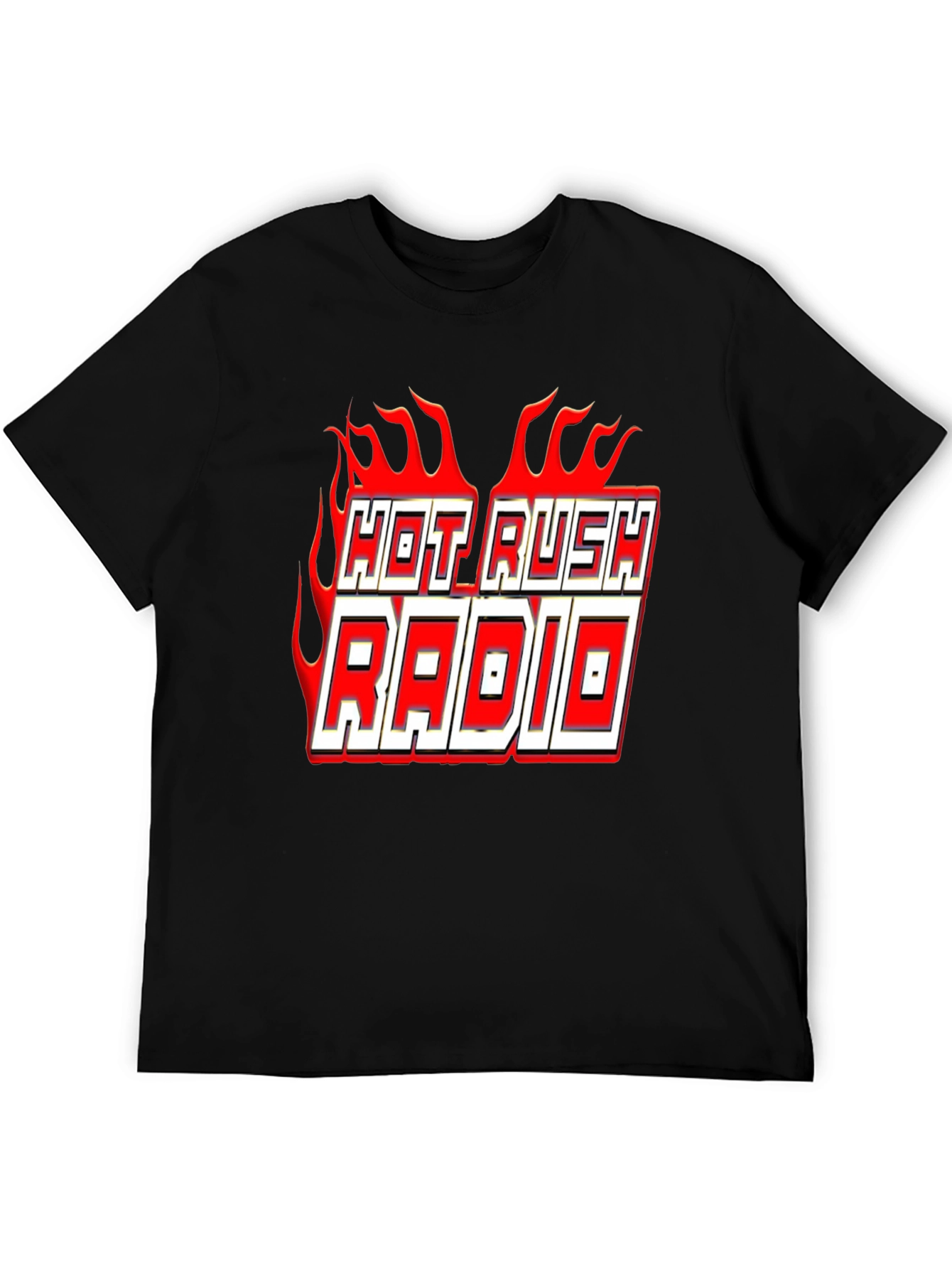 Hot Rush Radio Flame Graphic Black T-Shirt