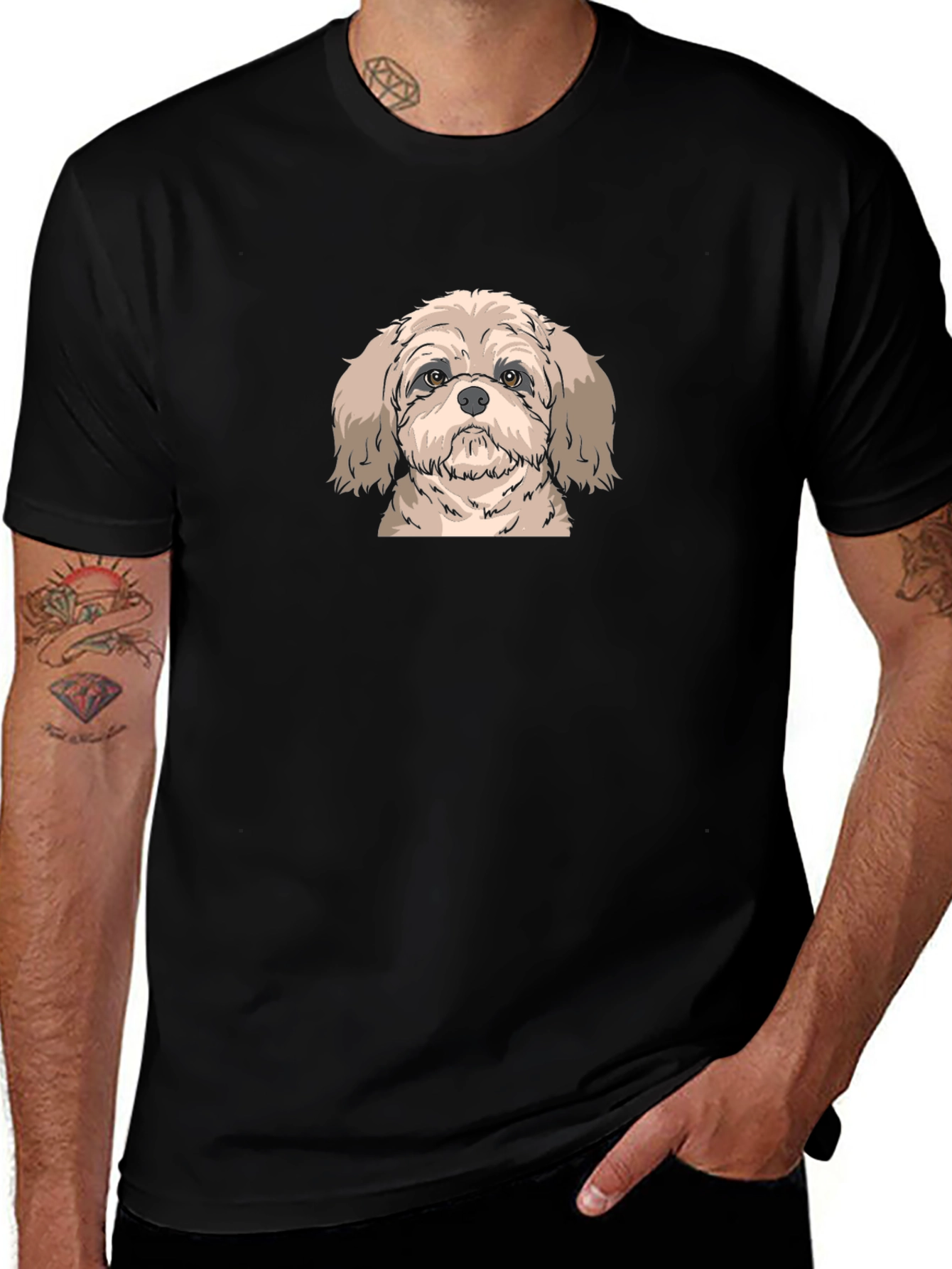 Shih Tzu Graphic Tee - Black Cotton T-Shirt