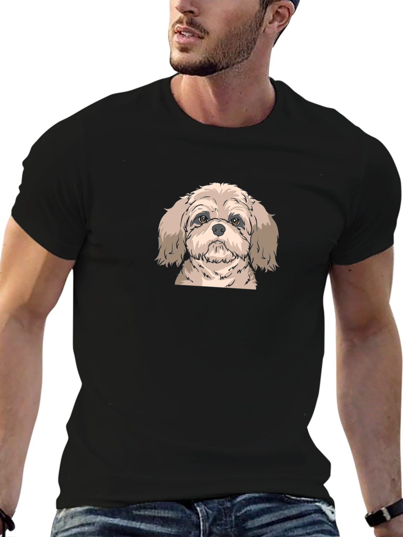Shih Tzu Graphic Tee - Black Cotton T-Shirt