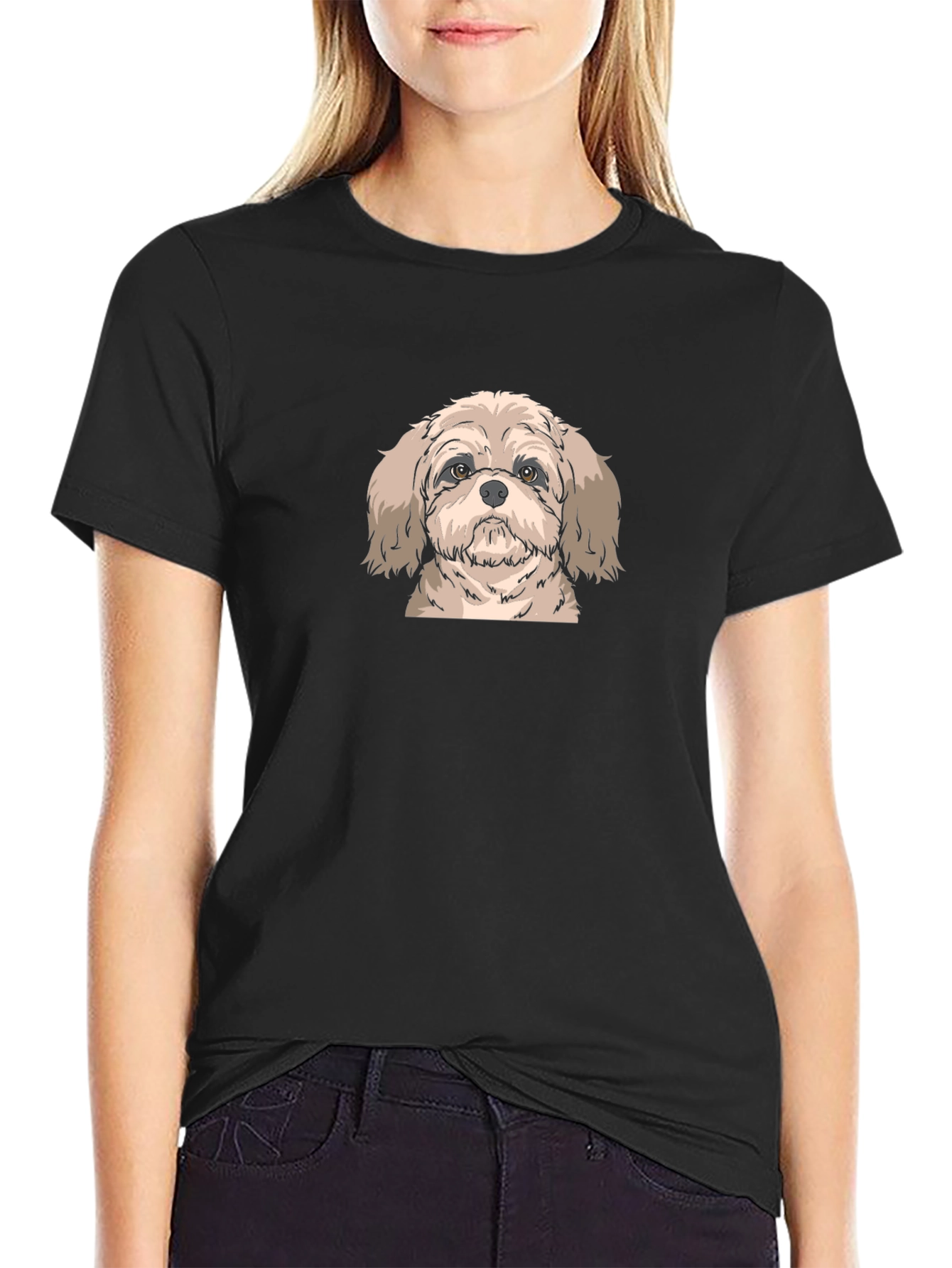 Shih Tzu Graphic Tee - Black Cotton T-Shirt