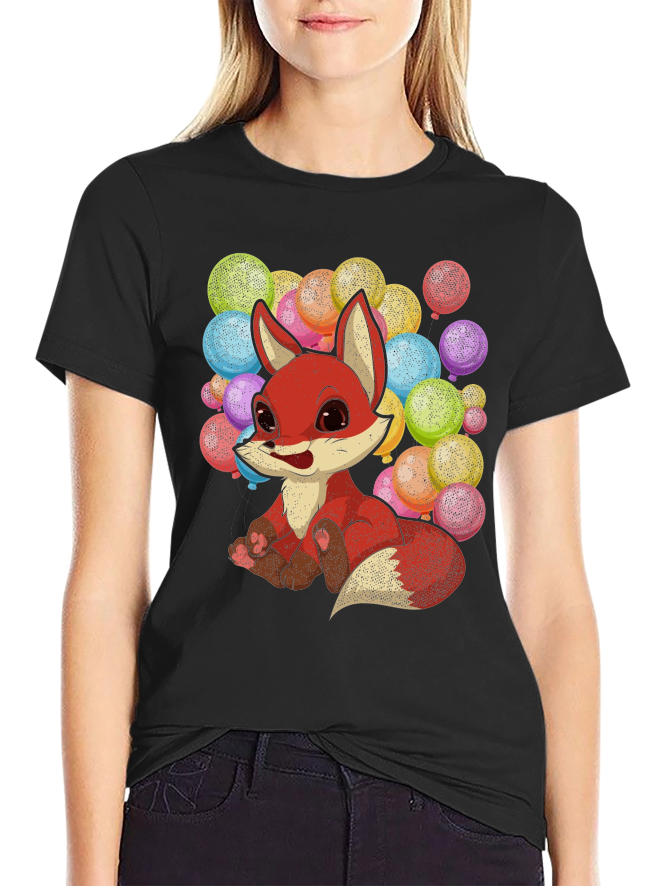 Cute Fox with Balloons Graphic T-Shirt