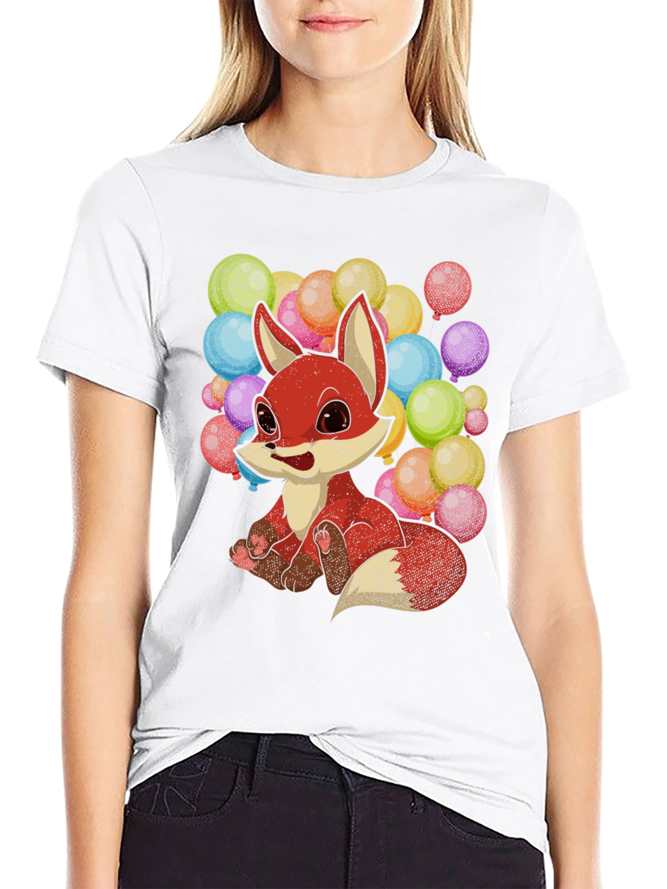 Cute Fox with Balloons Graphic T-Shirt