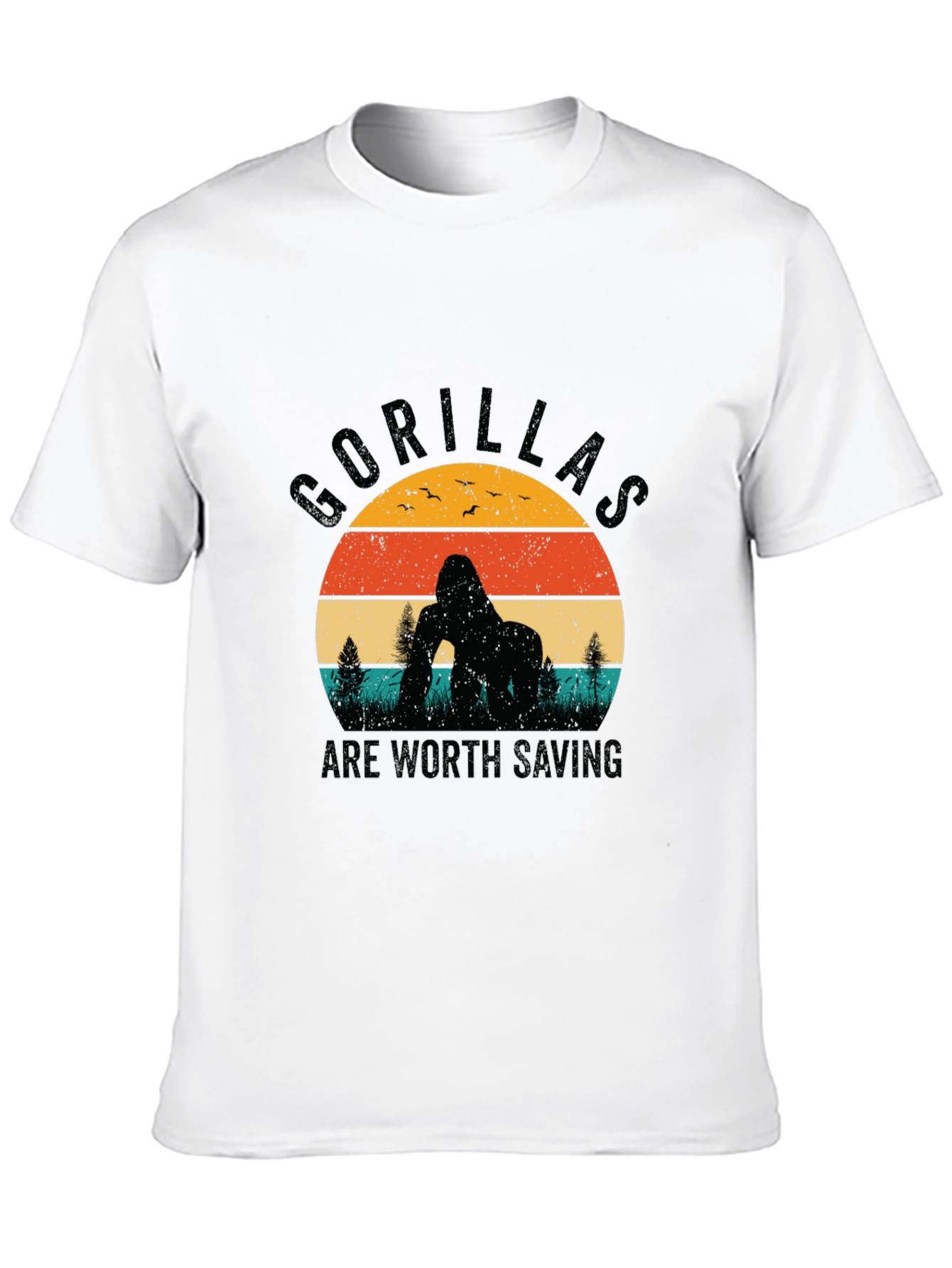 Gorilla Conservation T-Shirt Retro Sunset Design