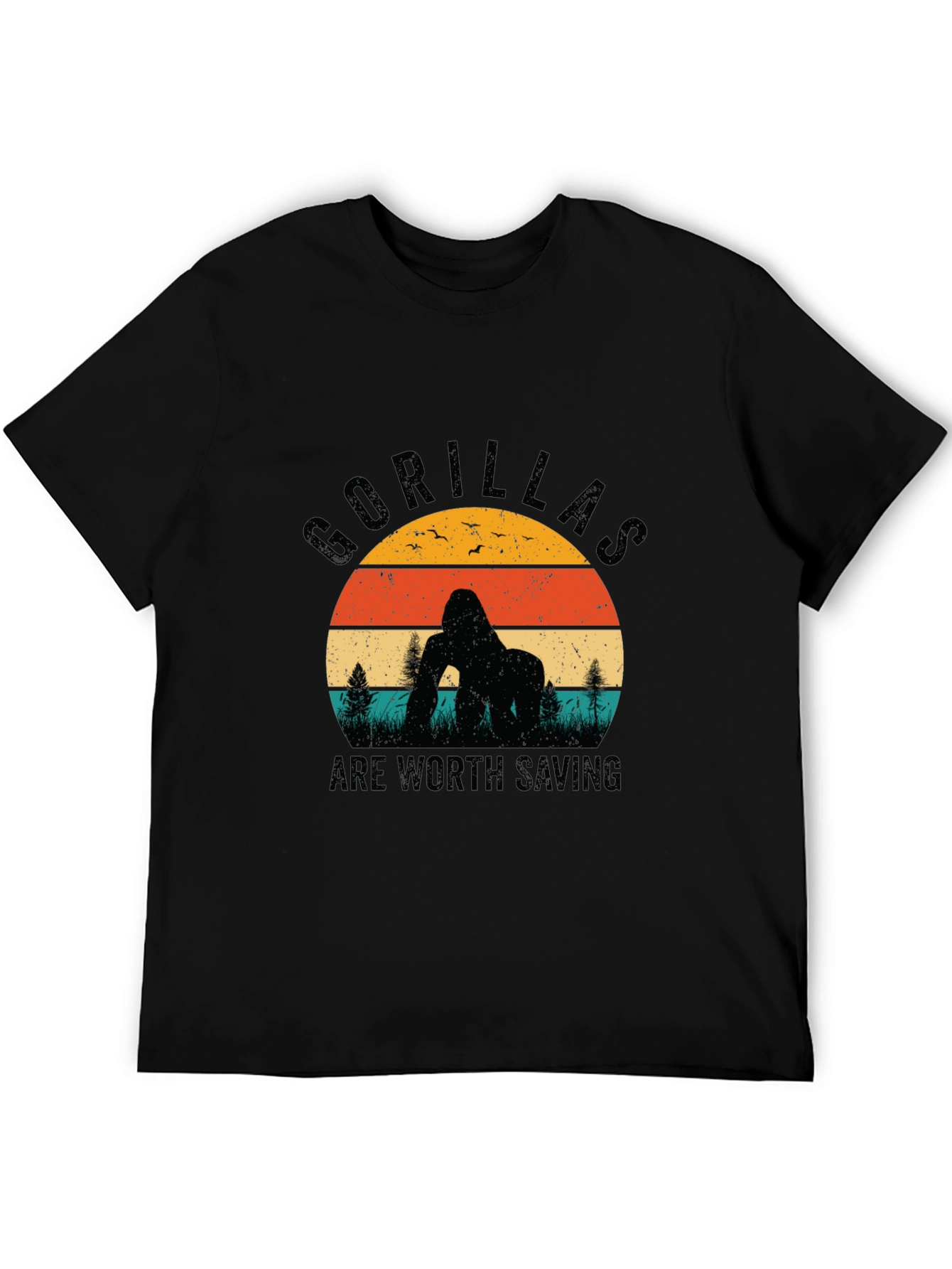 Gorilla Conservation T-Shirt Retro Sunset Design