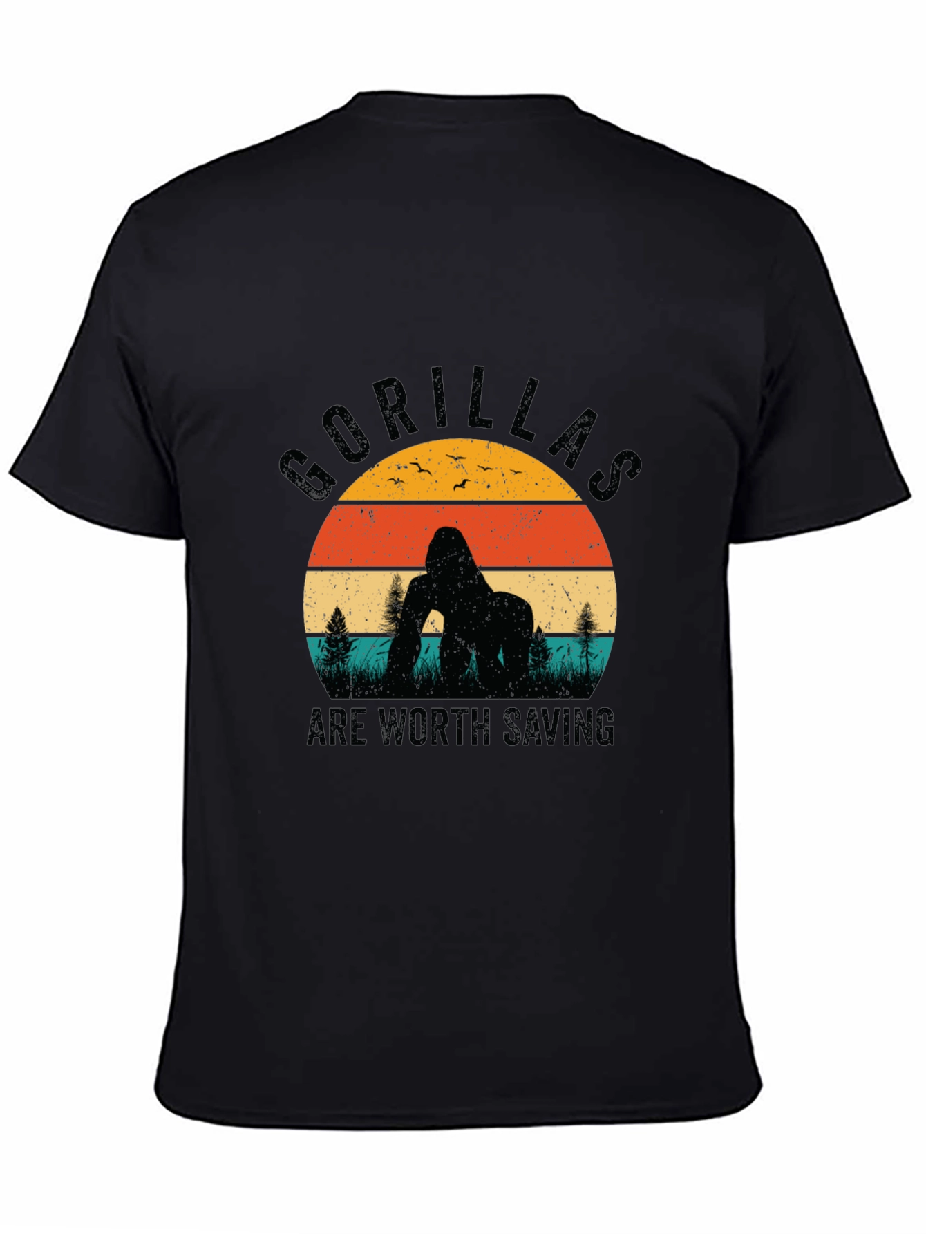 Gorilla Conservation T-Shirt Retro Sunset Design