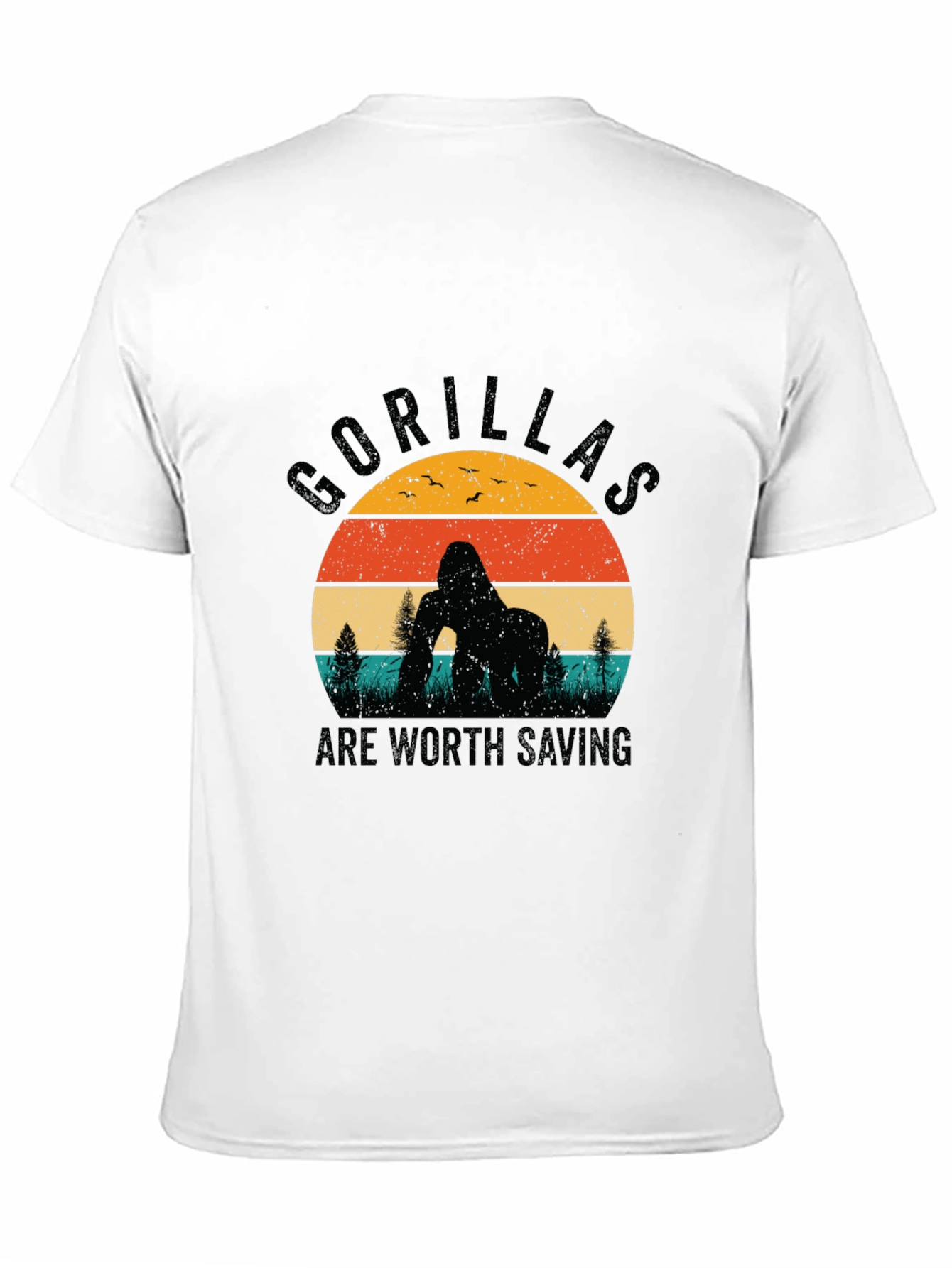 Gorilla Conservation T-Shirt Retro Sunset Design