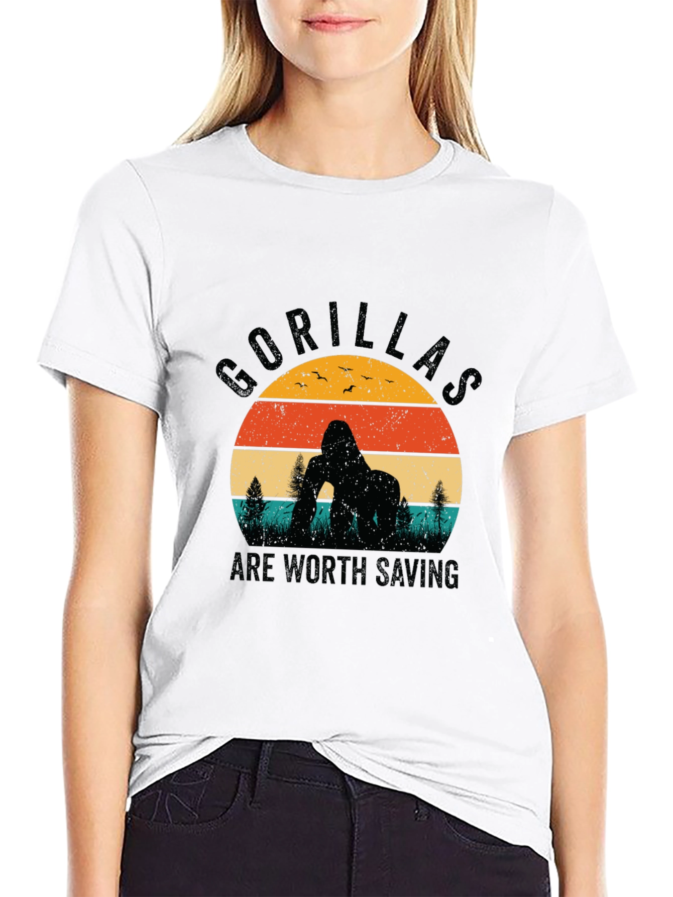 Gorilla Conservation T-Shirt Retro Sunset Design