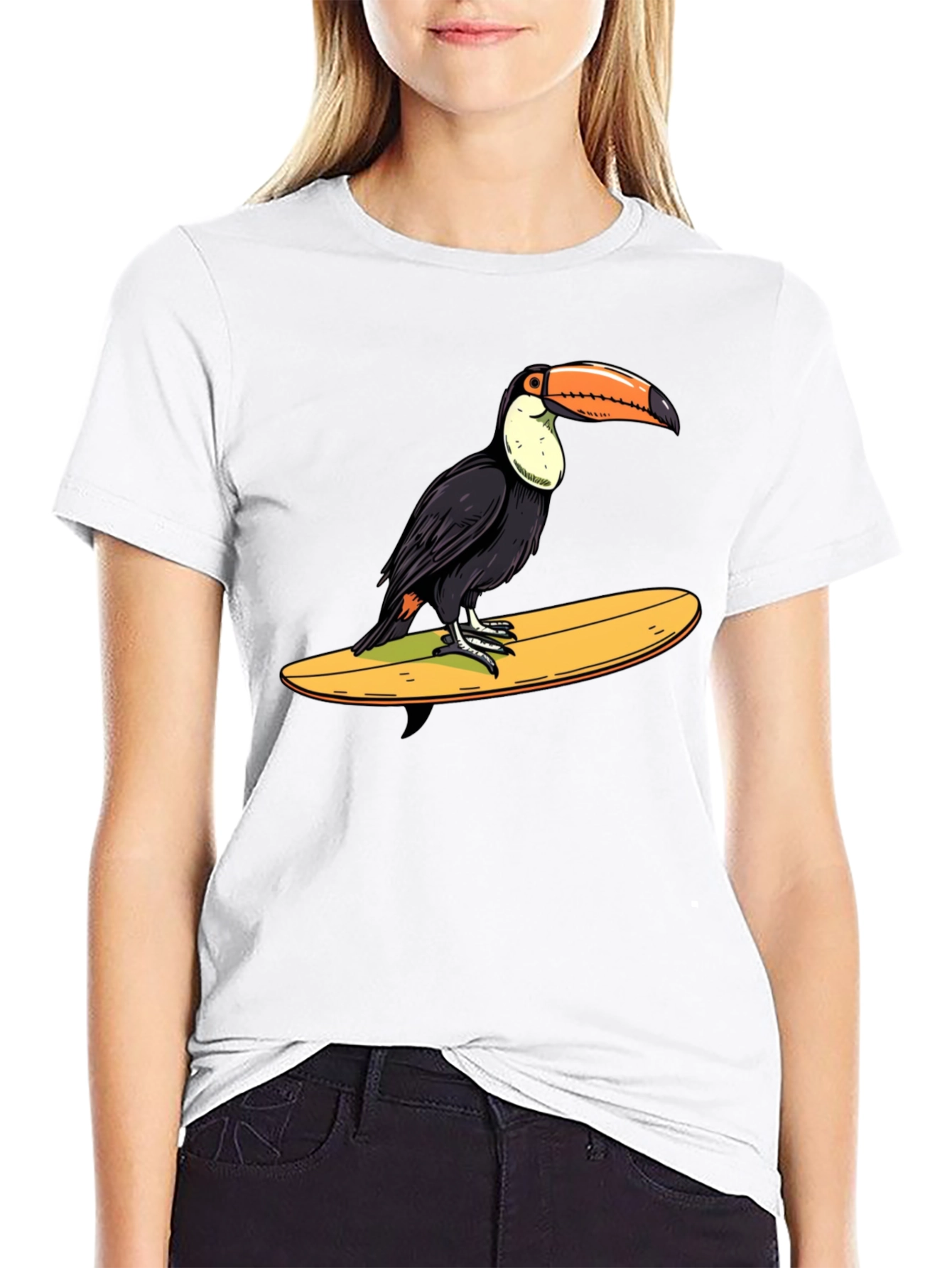 Toucan Surfing Graphic Tee - Black Cotton T-Shirt