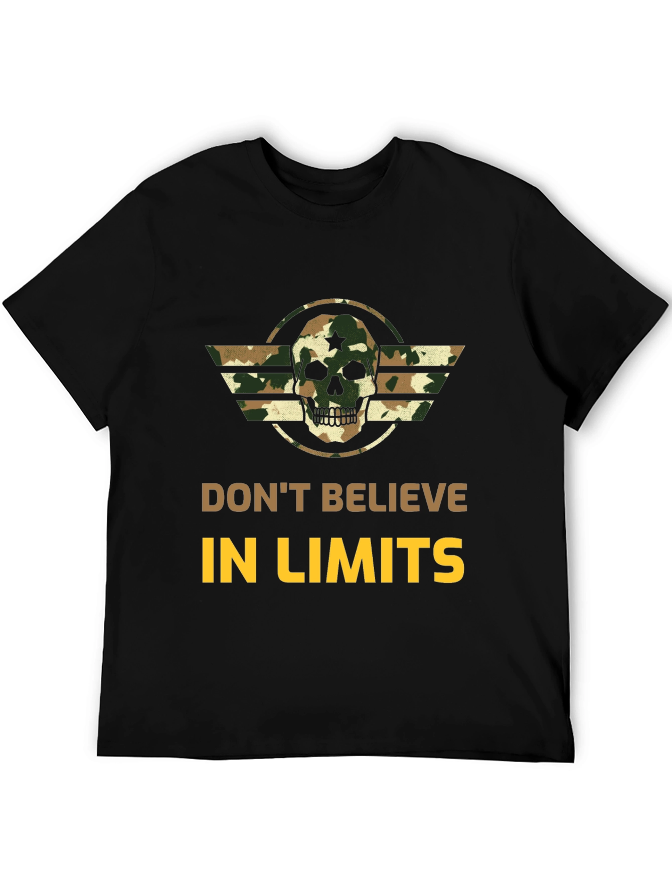 Dont Believe in Limits Camo Skull Graphic Tee