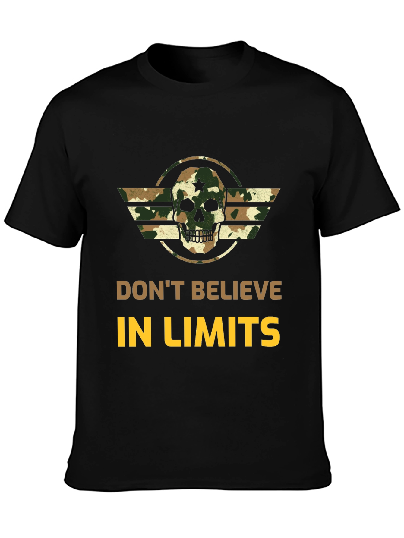 Dont Believe in Limits Camo Skull Graphic Tee