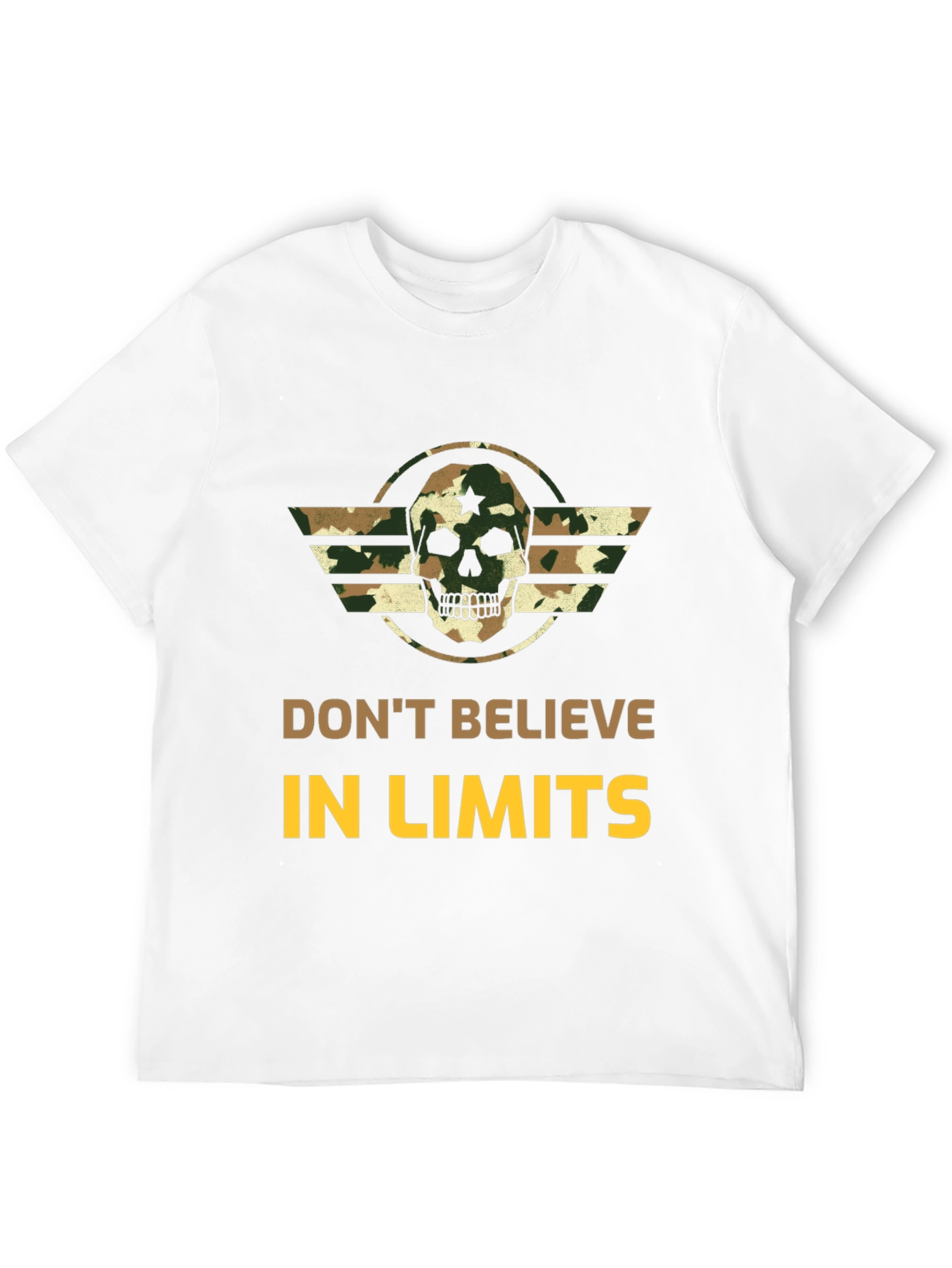 Dont Believe in Limits Camo Skull Graphic Tee