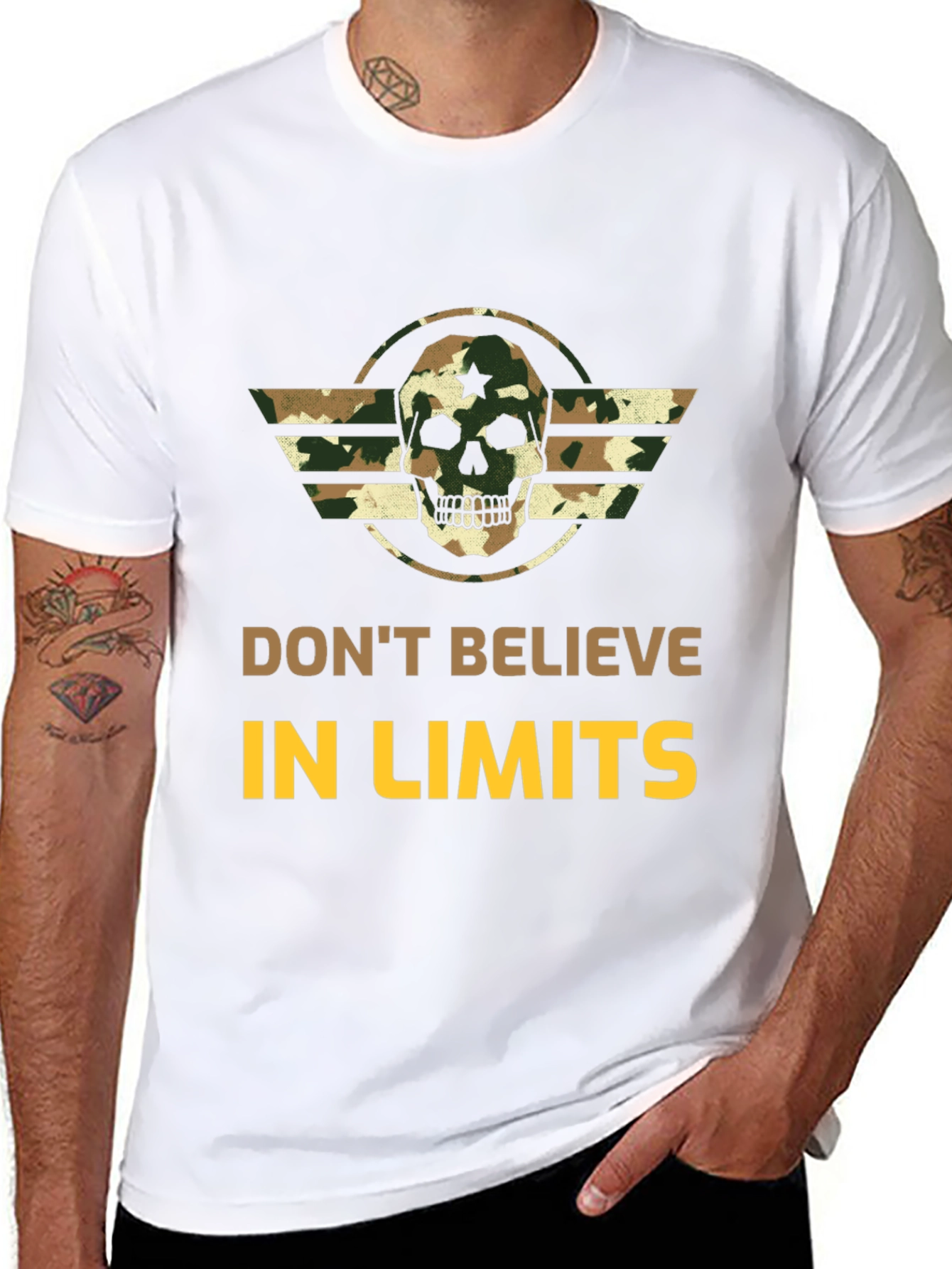 Dont Believe in Limits Camo Skull Graphic Tee