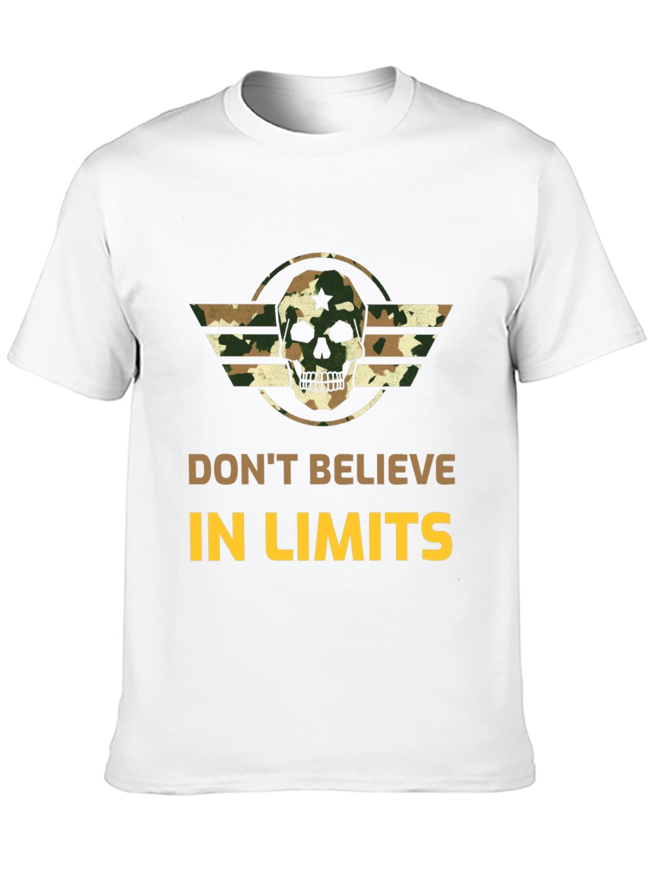 Dont Believe in Limits Camo Skull Graphic Tee