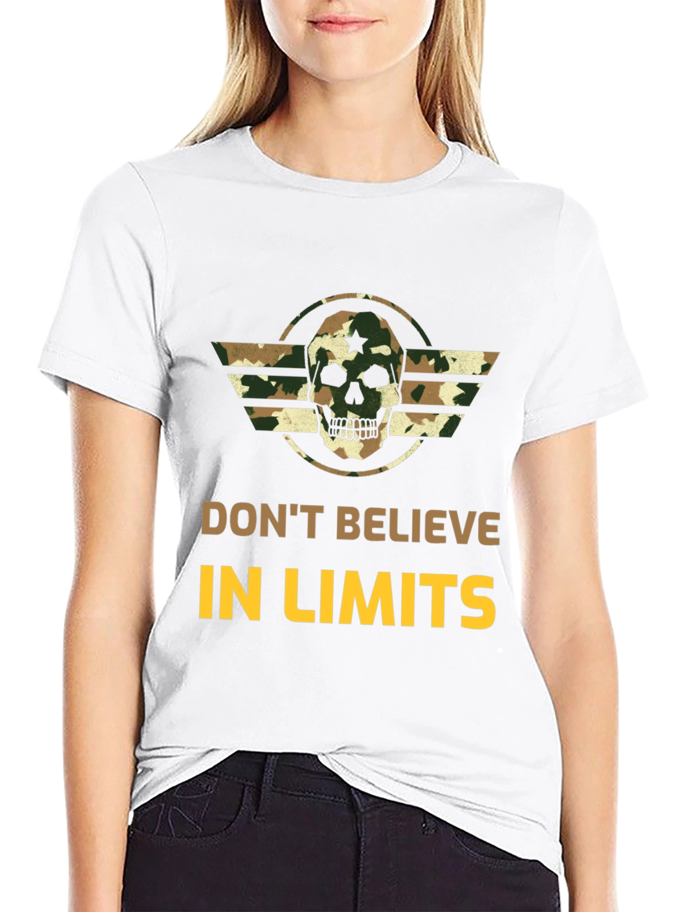 Dont Believe in Limits Camo Skull Graphic Tee