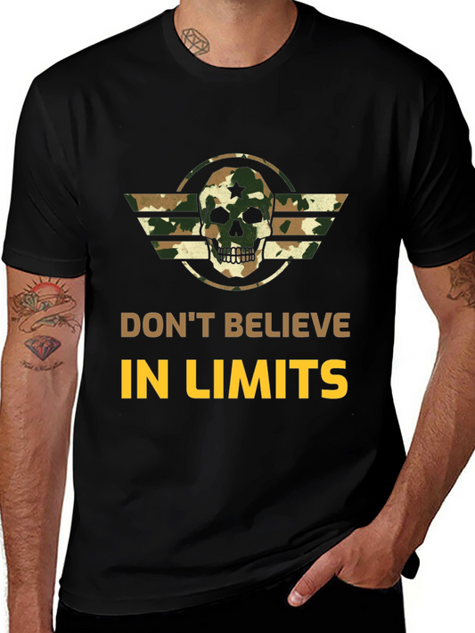 Dont Believe in Limits Camo Skull Graphic Tee