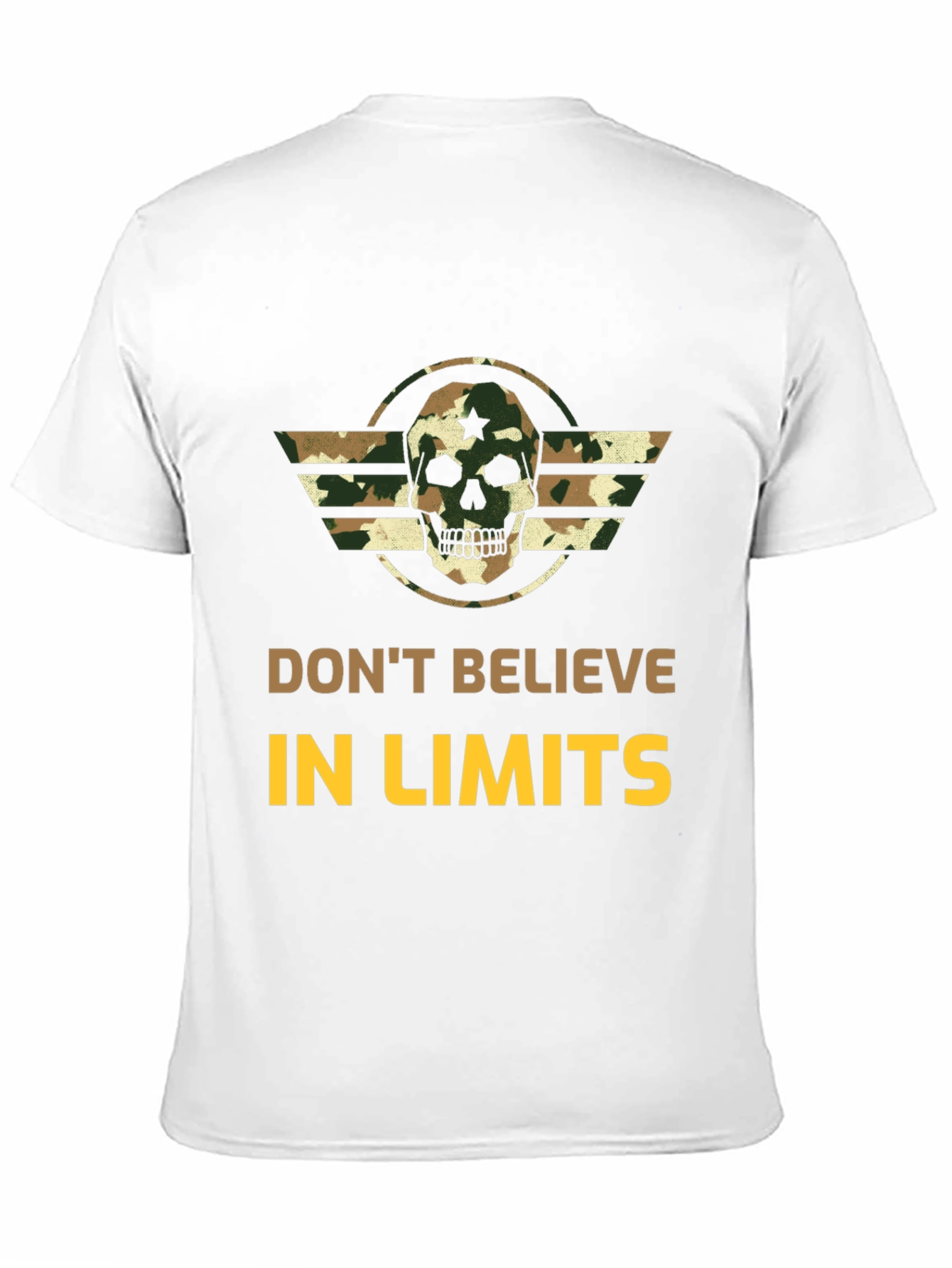 Dont Believe in Limits Camo Skull Graphic Tee