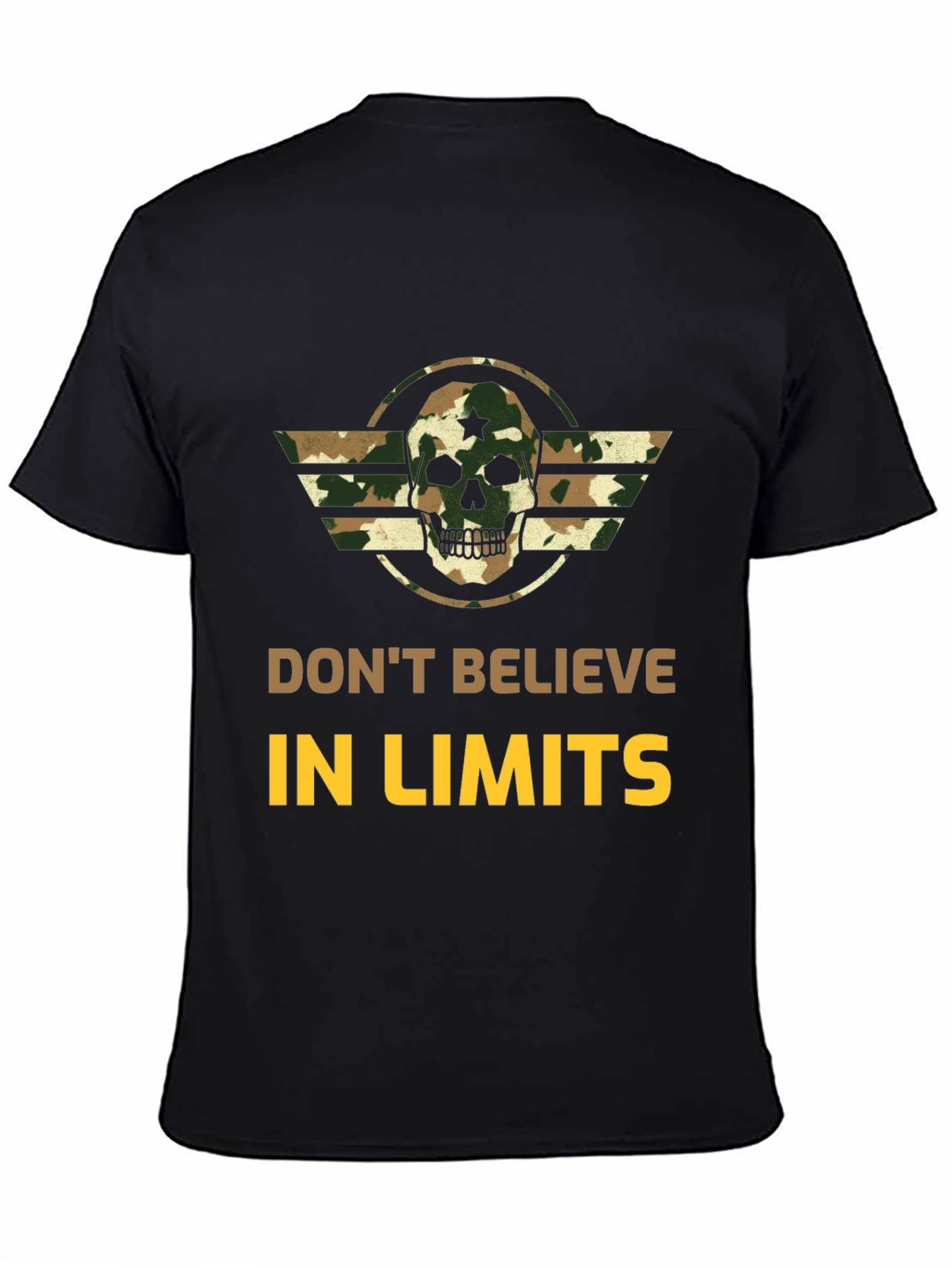 Dont Believe in Limits Camo Skull Graphic Tee