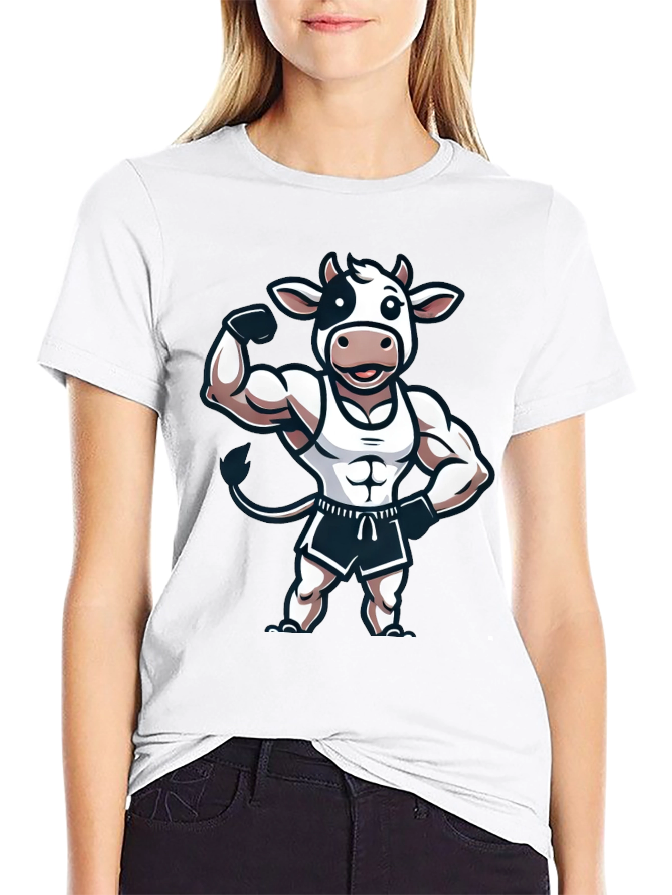 Funny Muscled Cow Graphic T-Shirt