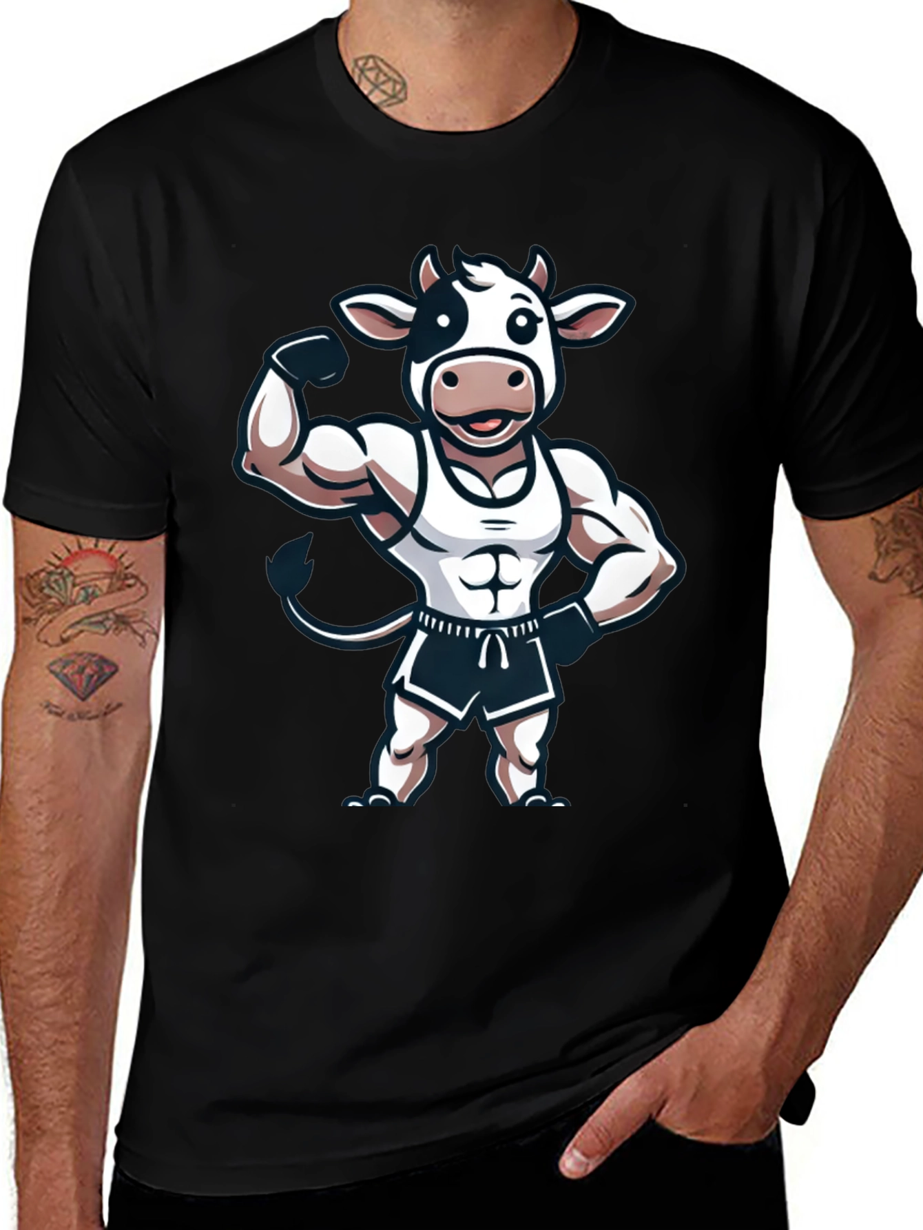 Funny Muscled Cow Graphic T-Shirt