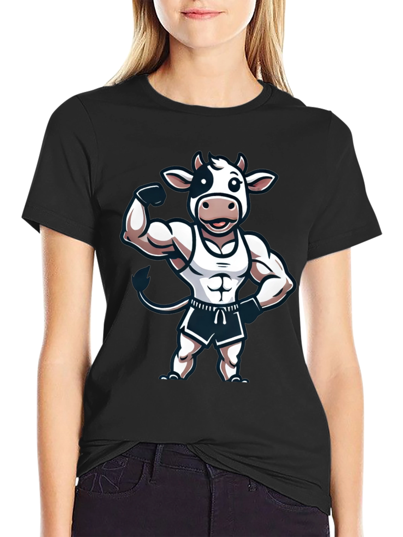 Funny Muscled Cow Graphic T-Shirt