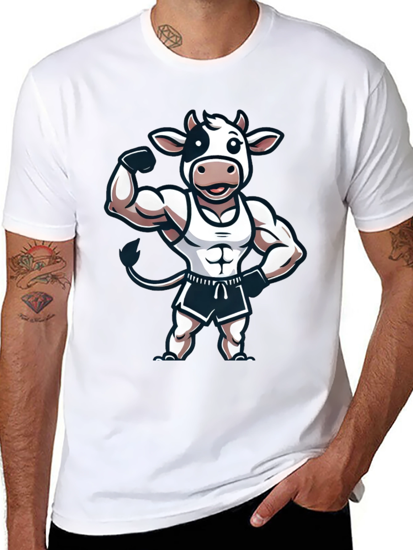 Funny Muscled Cow Graphic T-Shirt