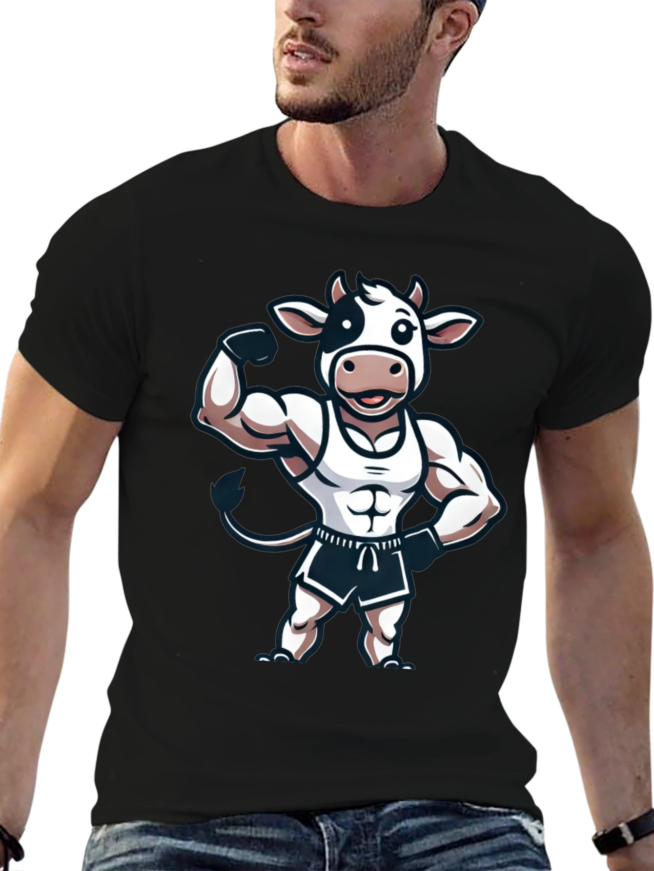 Funny Muscled Cow Graphic T-Shirt