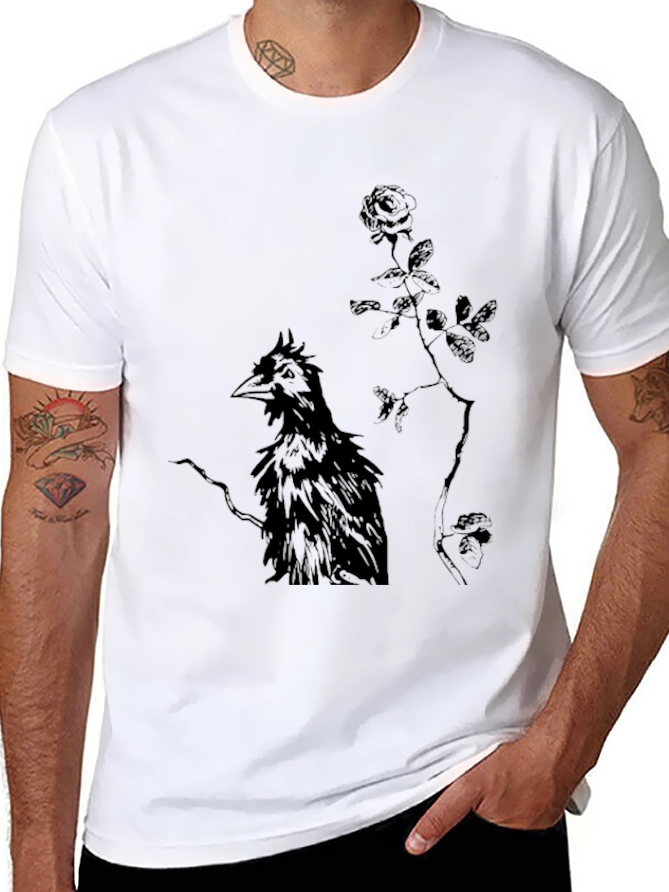 Raven & Rose Graphic Tee - Dark Gothic Style