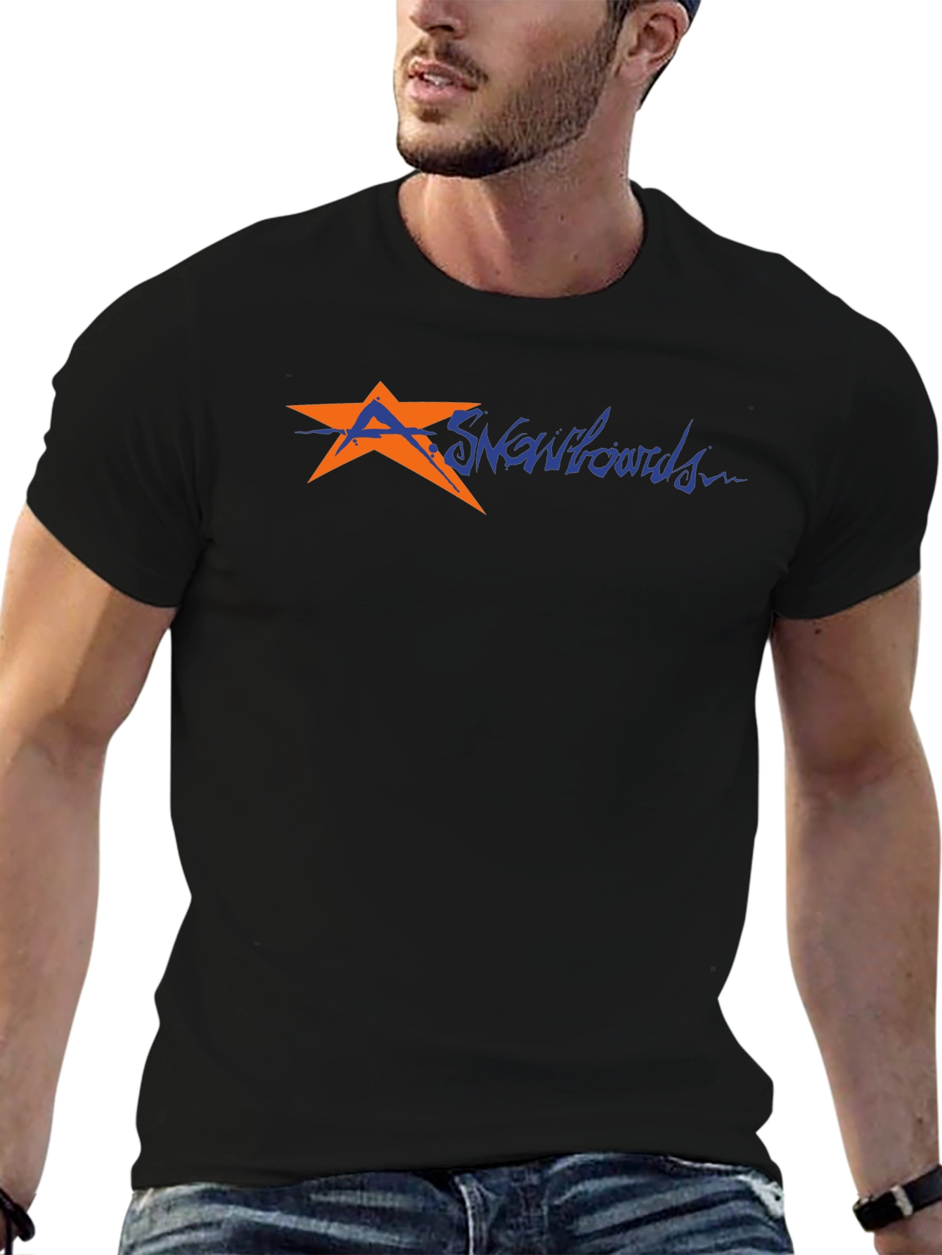 Mens Black T-Shirt with Snowboard Graphic