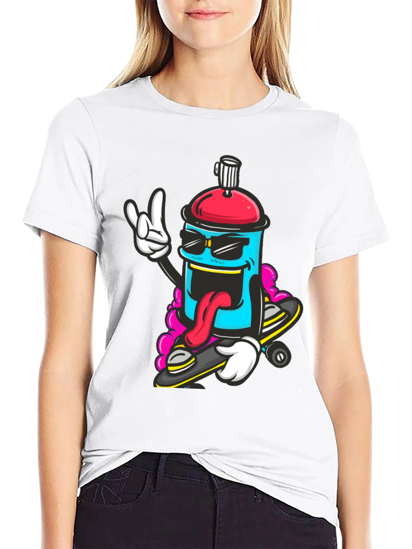 Cool Cartoon Spray Can Skateboard T-Shirt