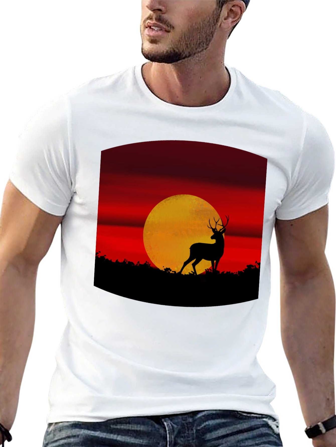 Deer Sunset Graphic Tee - Nature Inspired T-Shirt