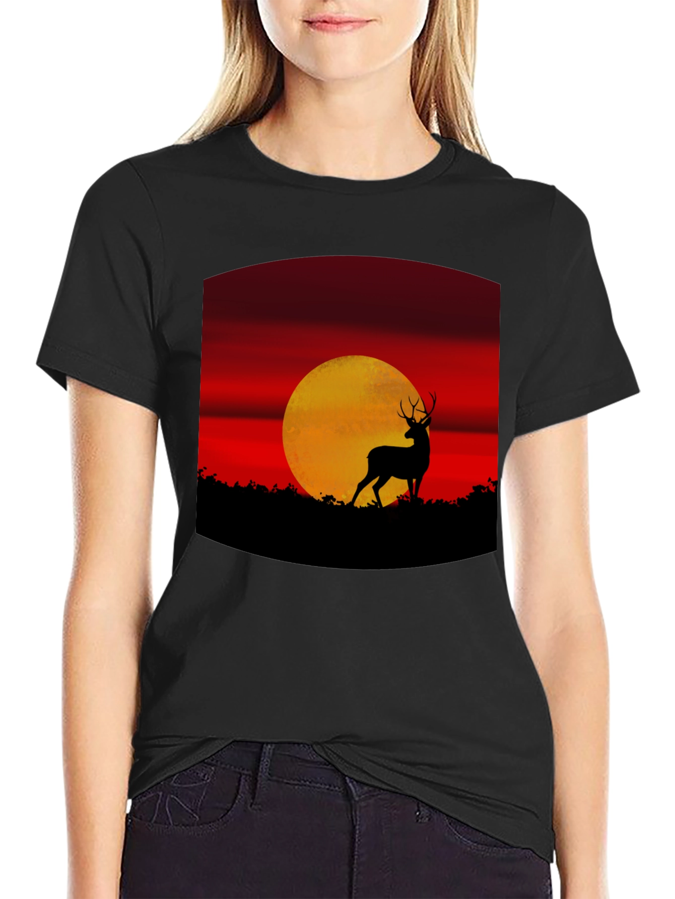 Deer Sunset Graphic Tee - Nature Inspired T-Shirt