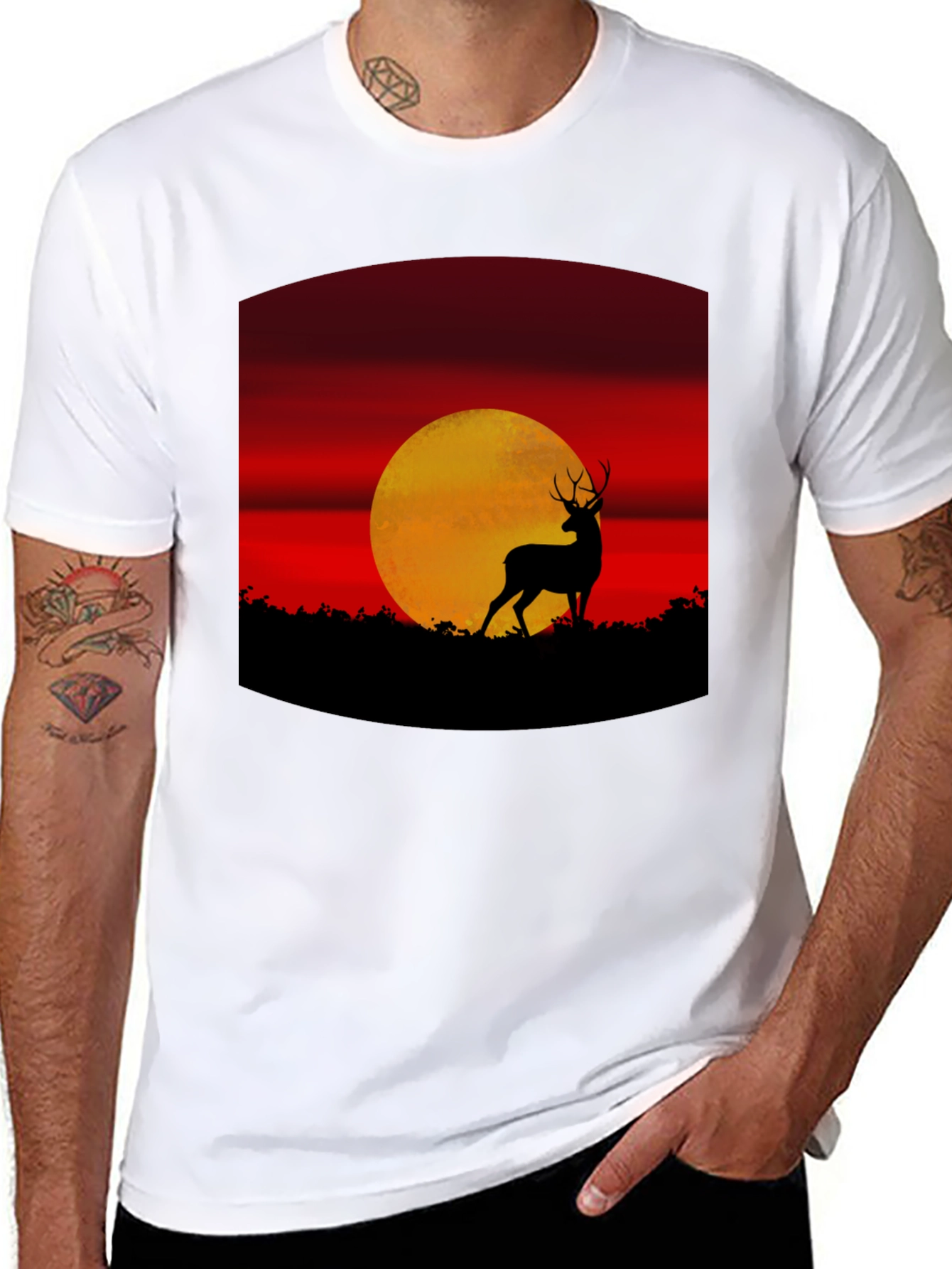 Deer Sunset Graphic Tee - Nature Inspired T-Shirt