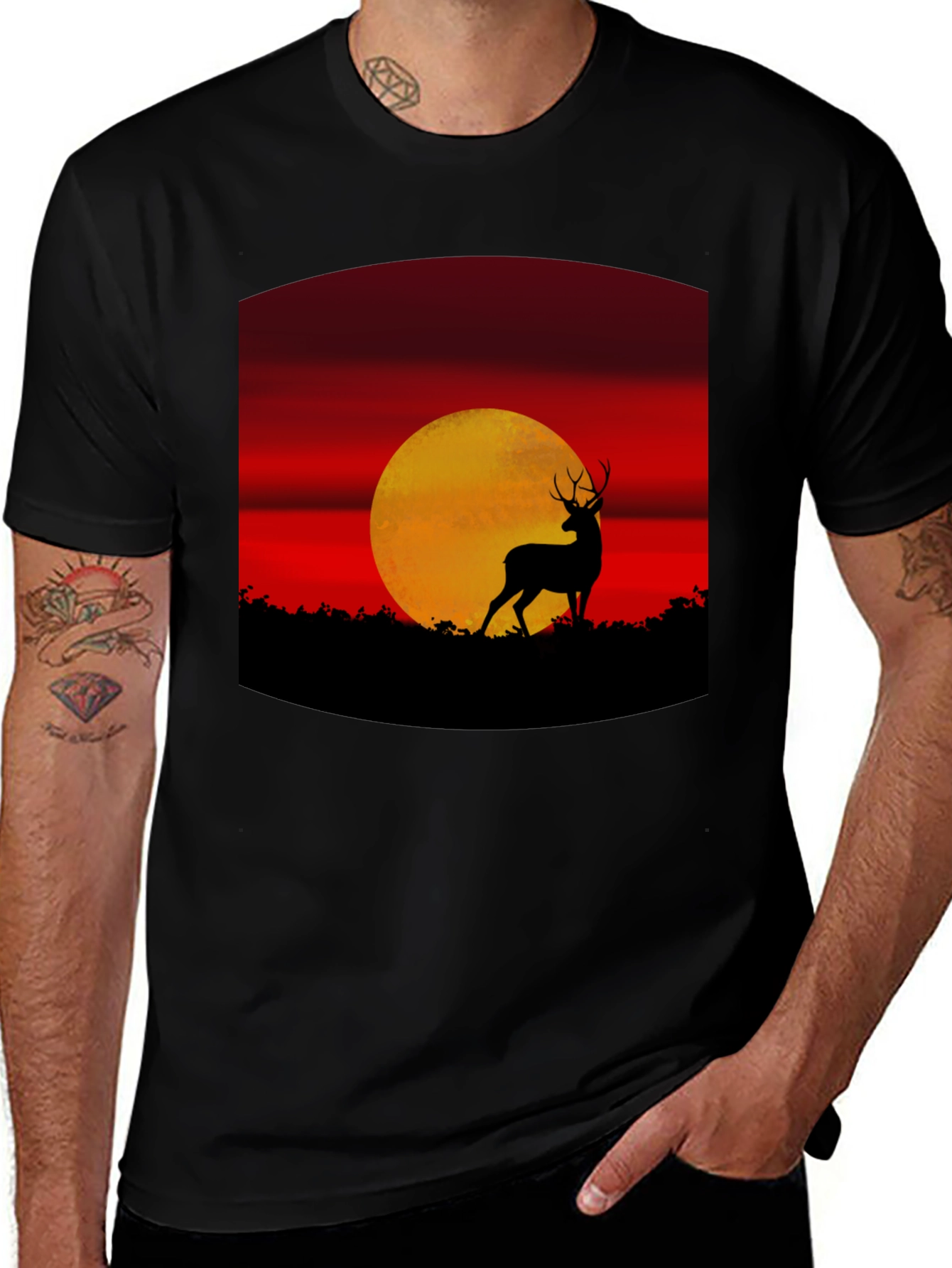 Deer Sunset Graphic Tee - Nature Inspired T-Shirt