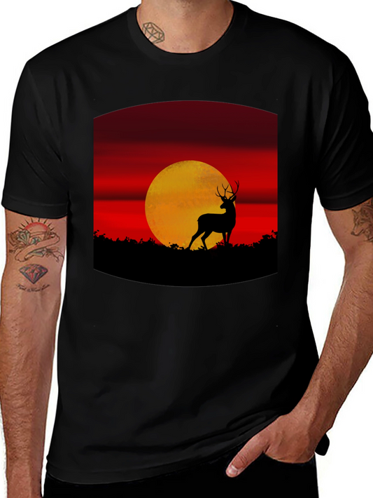 Deer Sunset Graphic Tee - Nature Inspired T-Shirt