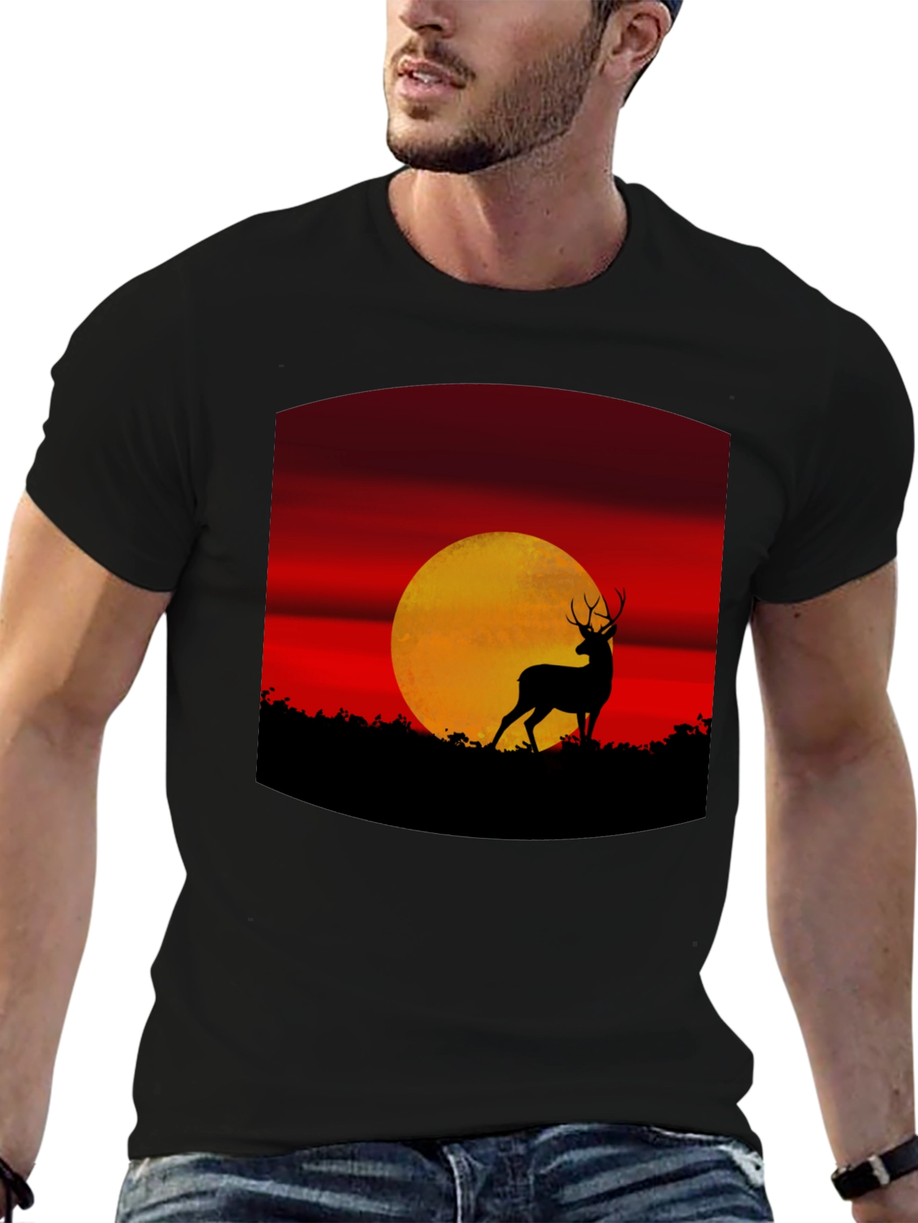 Deer Sunset Graphic Tee - Nature Inspired T-Shirt