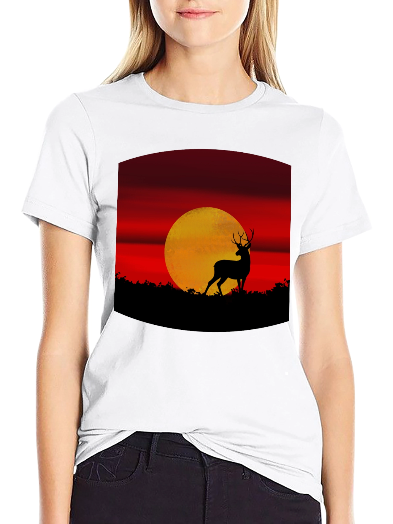Deer Sunset Graphic Tee - Nature Inspired T-Shirt