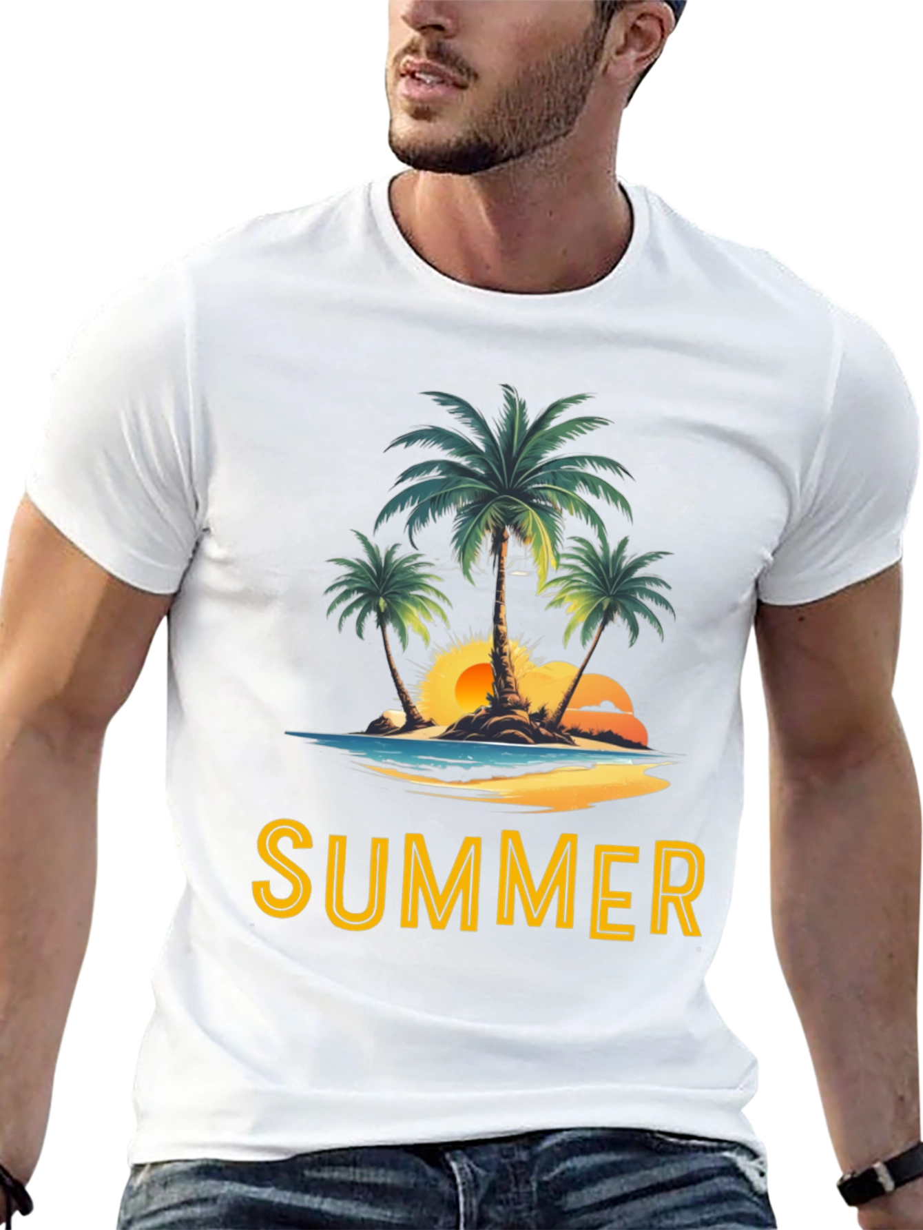 Summer Beach Palm Tree Graphic T-Shirt