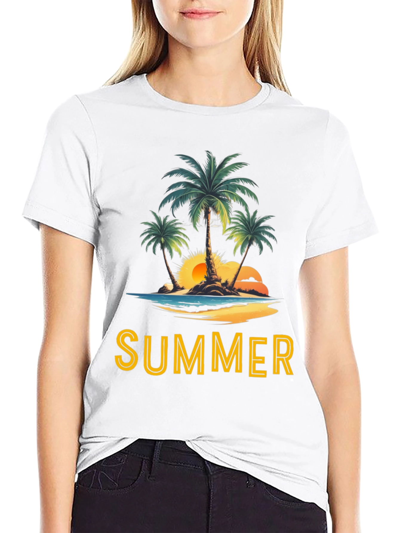 Summer Beach Palm Tree Graphic T-Shirt