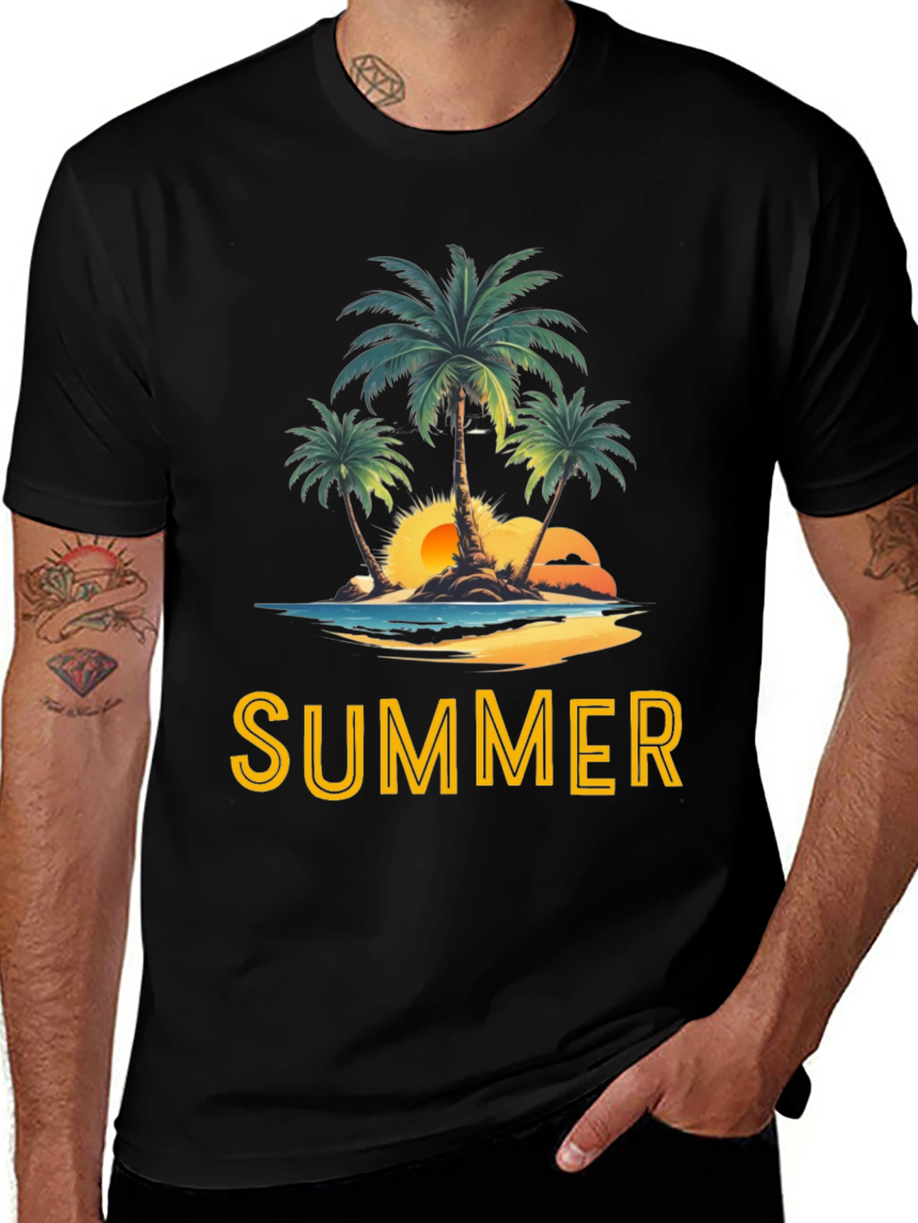 Summer Beach Palm Tree Graphic T-Shirt