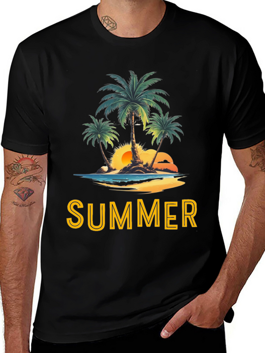 Summer Beach Palm Tree Graphic T-Shirt