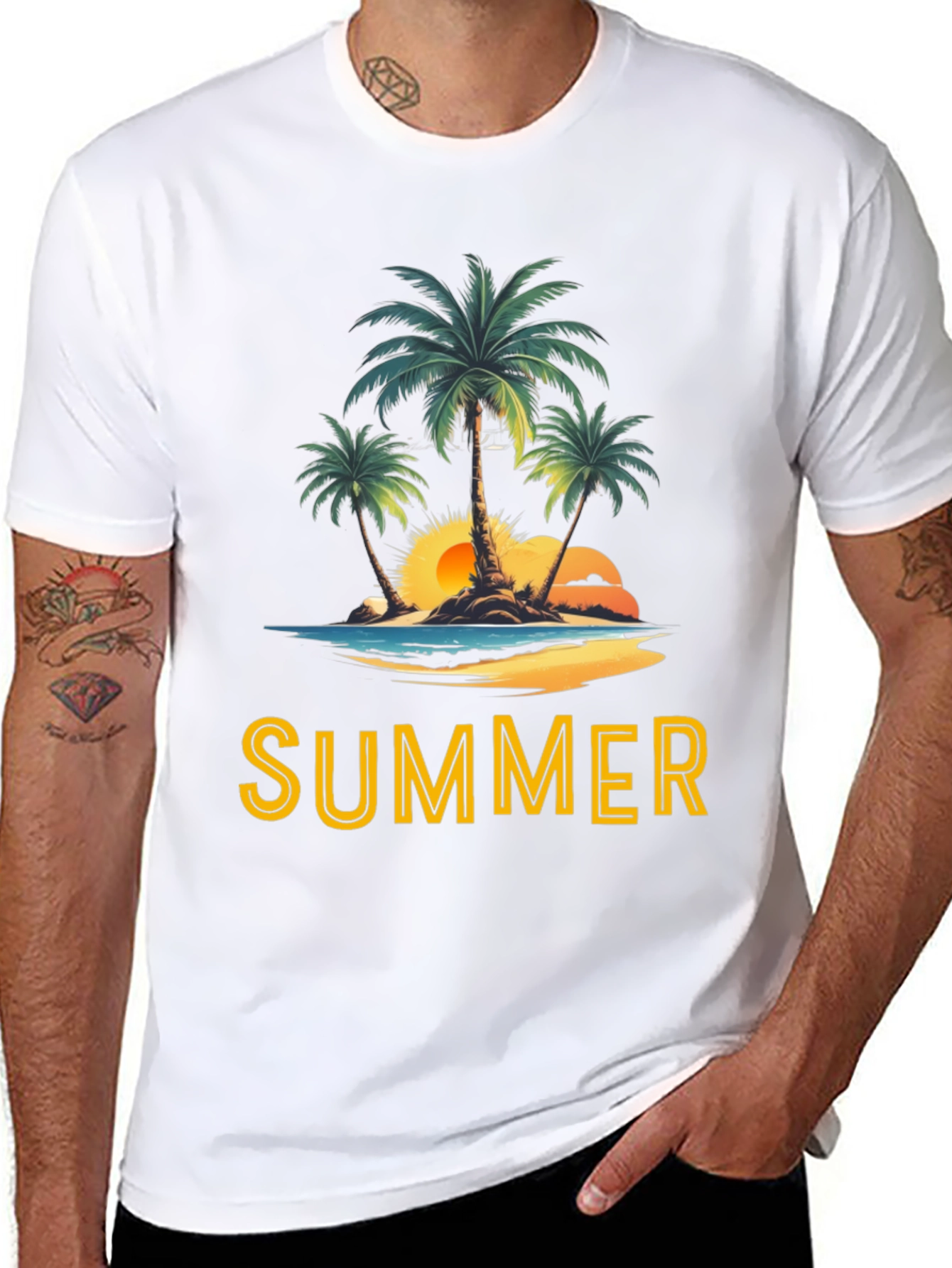 Summer Beach Palm Tree Graphic T-Shirt