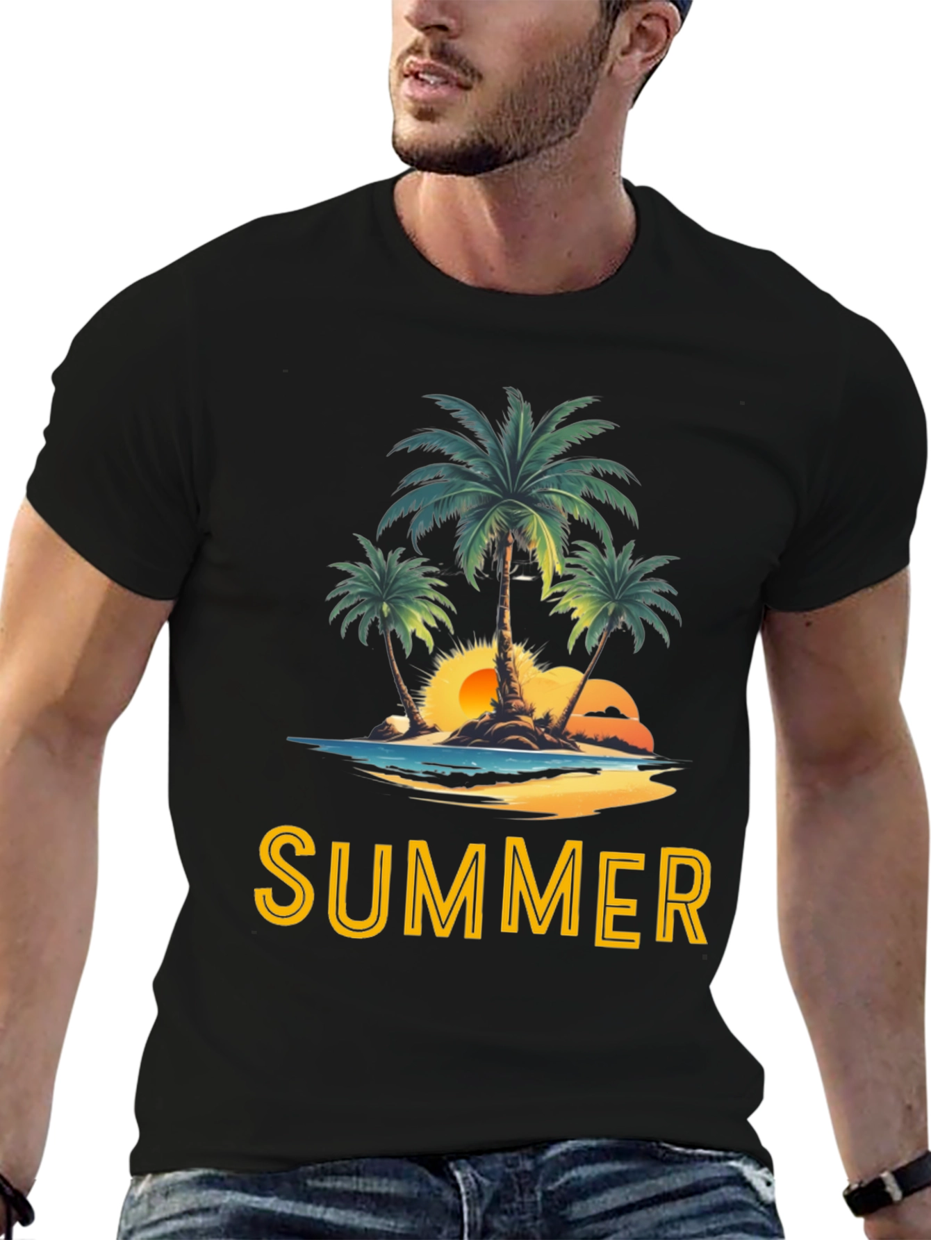 Summer Beach Palm Tree Graphic T-Shirt