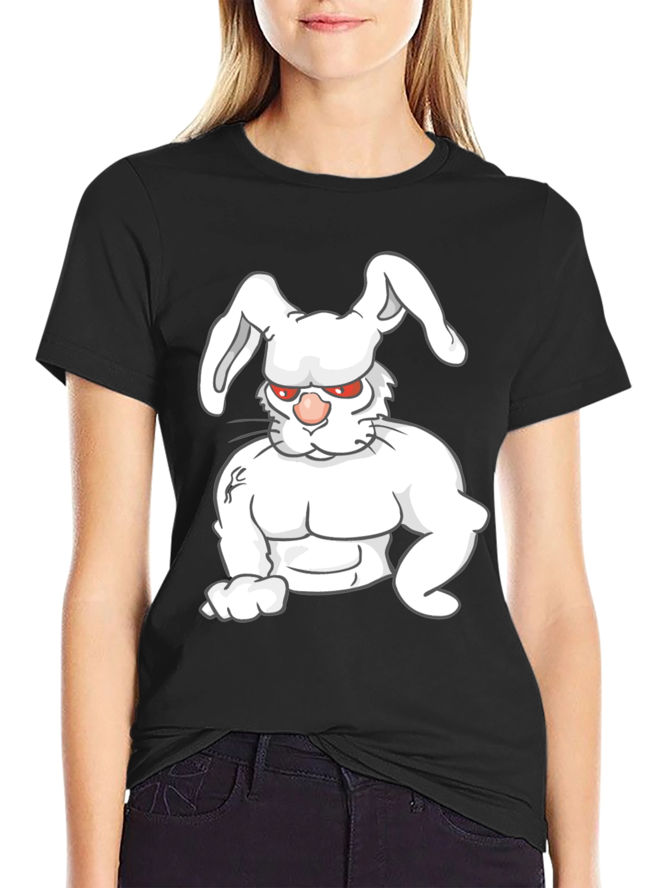 Buff Bunny Graphic Tee - Black Cotton Shirt