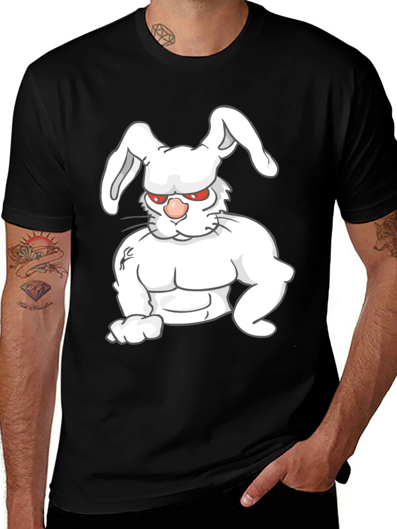Buff Bunny Graphic Tee - Black Cotton Shirt