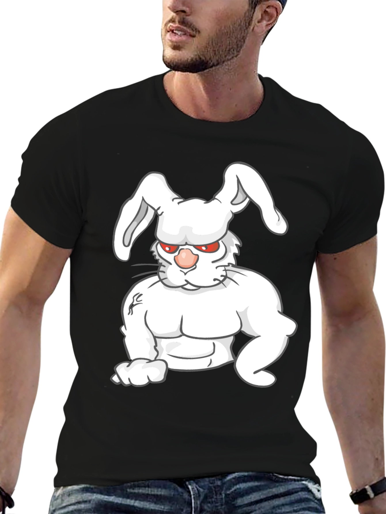 Buff Bunny Graphic Tee - Black Cotton Shirt
