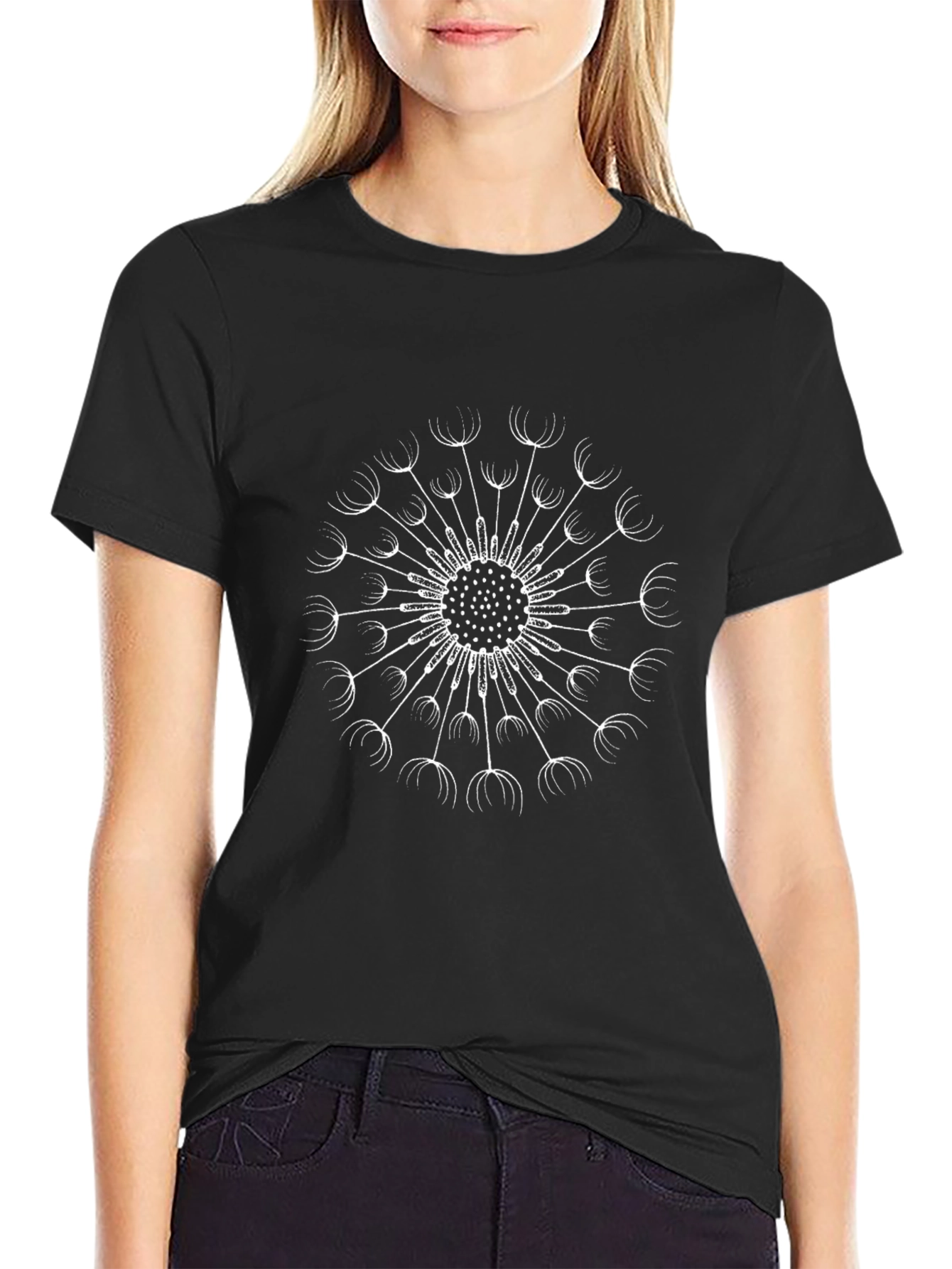 Dandelion Print Black T-Shirt