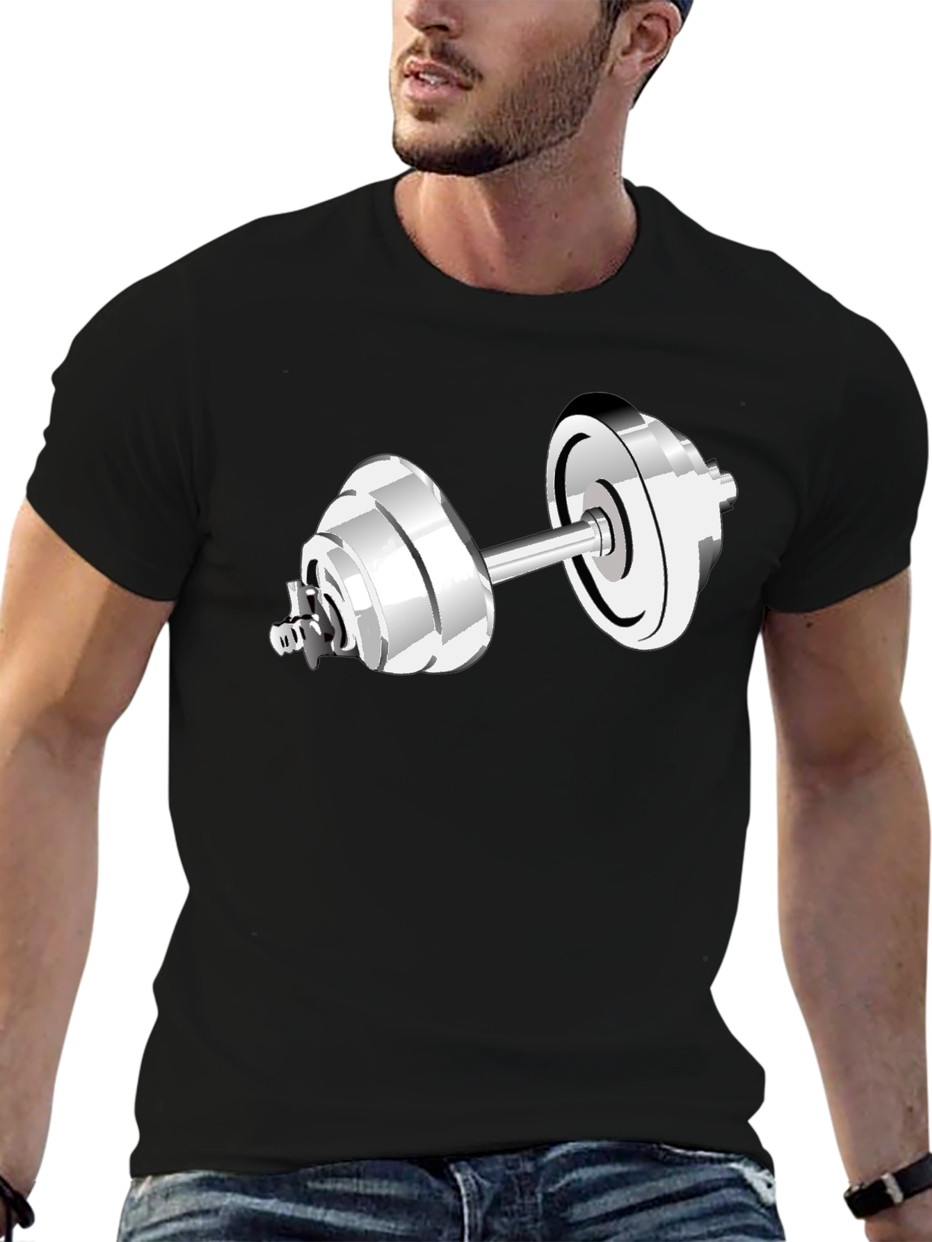 Weightlifting Dumbbell Graphic T-Shirt - Black