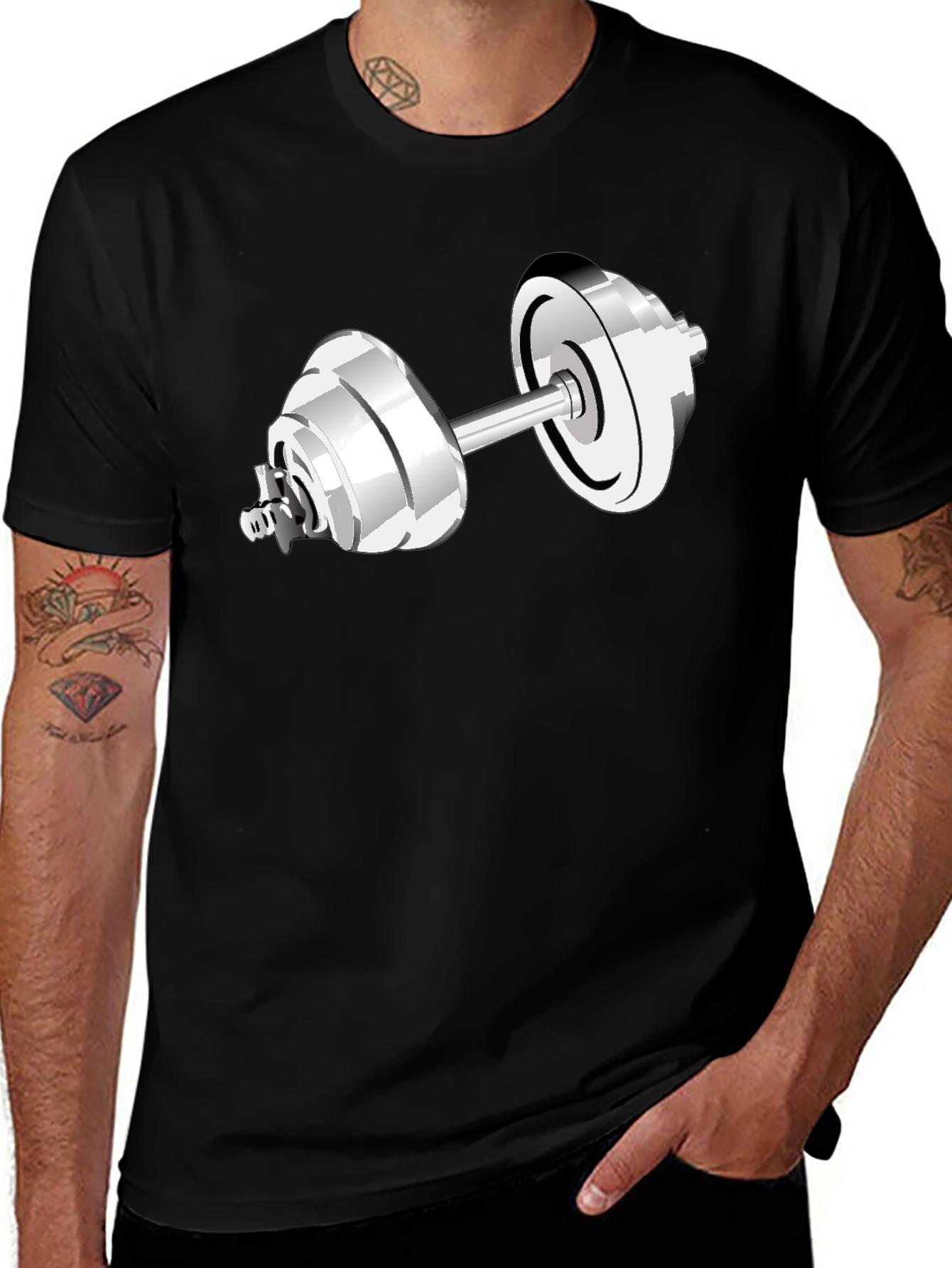 Weightlifting Dumbbell Graphic T-Shirt - Black