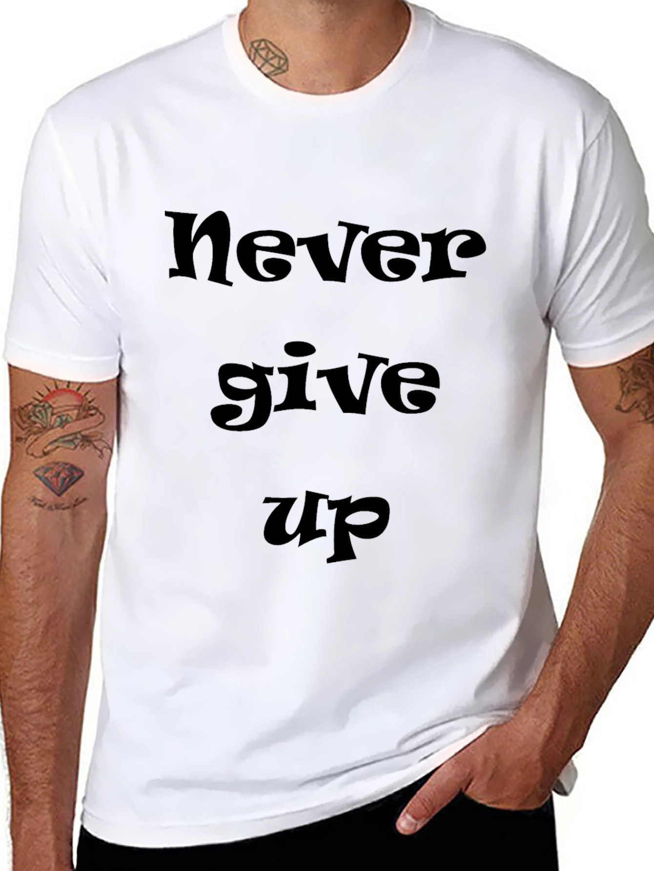 Motivational Never Give Up Black T-Shirt