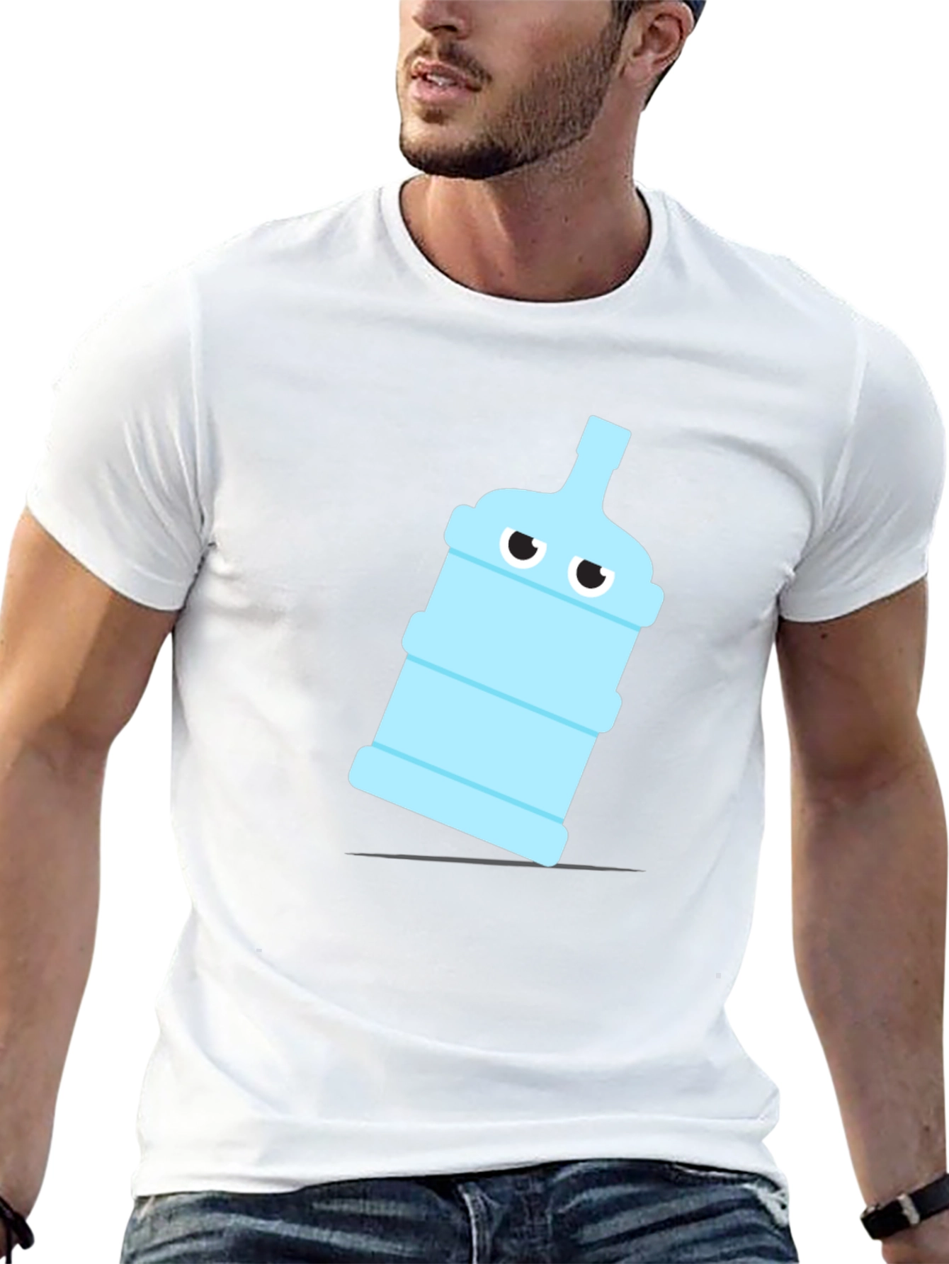 Funny Water Bottle Graphic Tee - Black Cotton T-Shirt